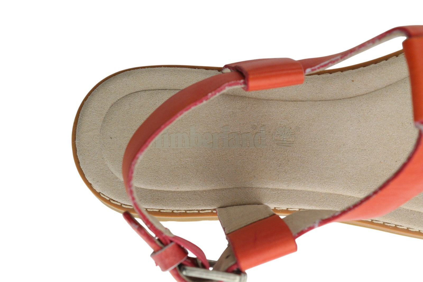 TIMBERLAND A23UF Women Sandals EU38.5 Orange Leather Open Toe Flat Logo Casual