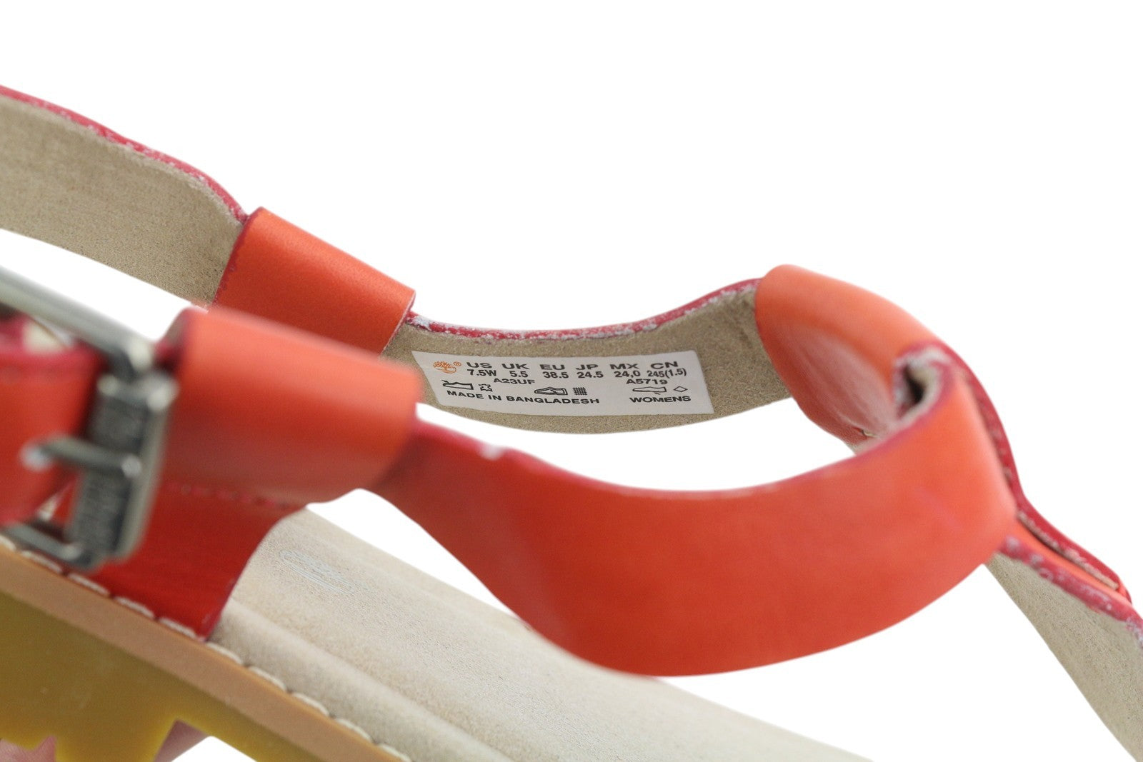 TIMBERLAND A23UF Women Sandals EU38.5 Orange Leather Open Toe Flat Logo Casual