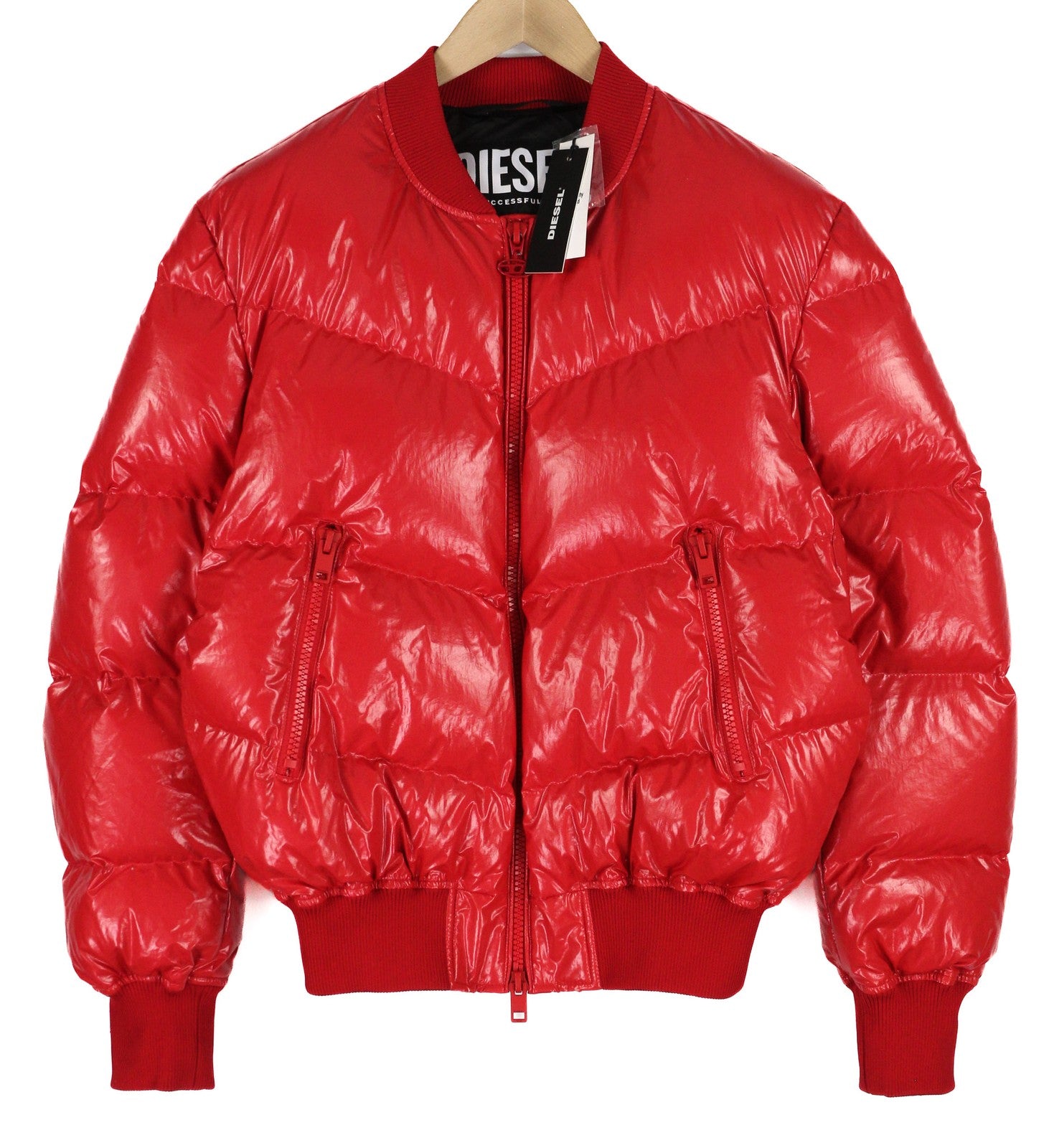 DIESEL W-Sten Mens Jacket L Red Puffer Duck Down Filled Quilted RRP€395