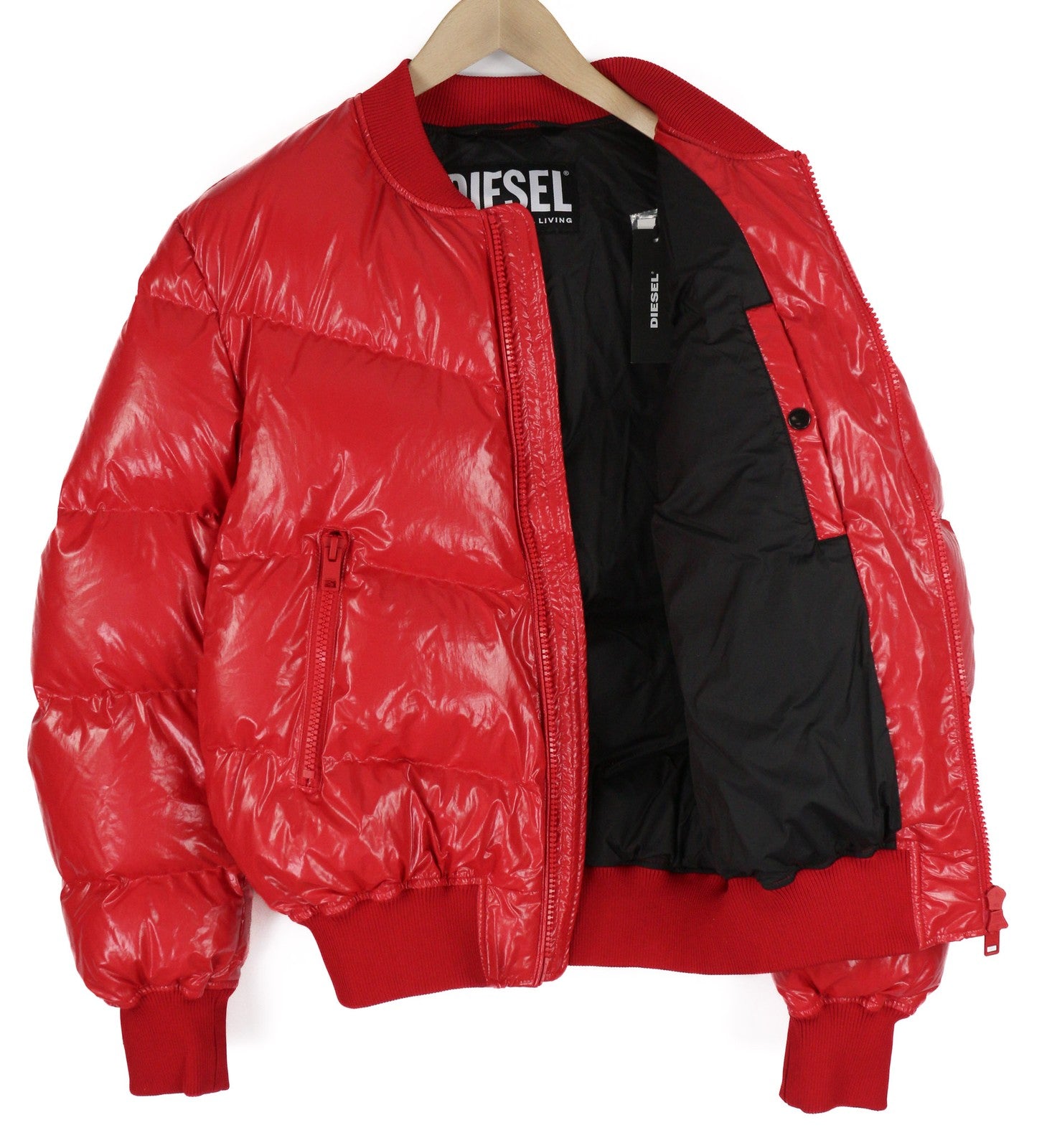 DIESEL W-Sten Mens Jacket L Red Puffer Duck Down Filled Quilted RRP€395