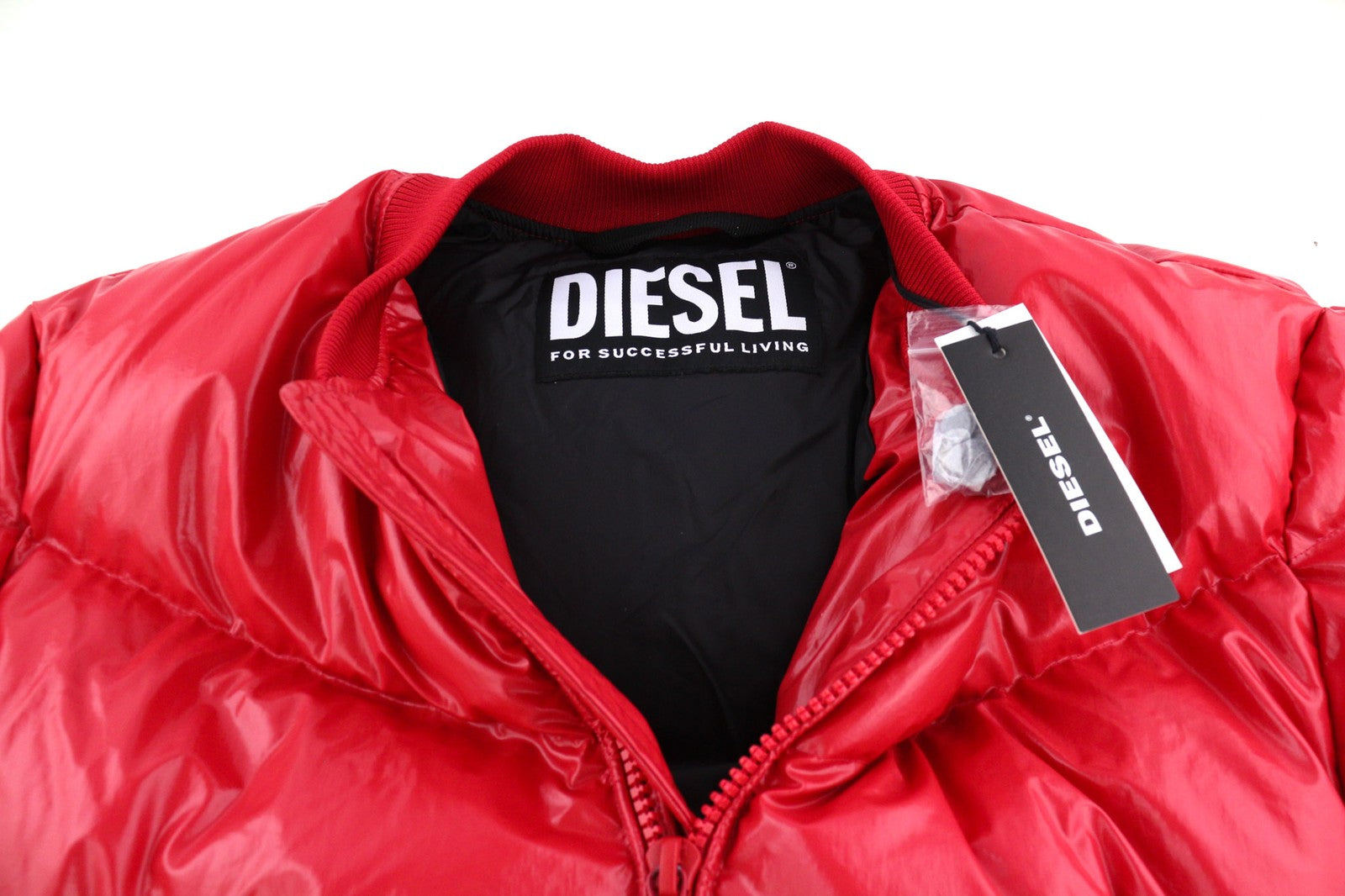 DIESEL W-Sten Mens Jacket L Red Puffer Duck Down Filled Quilted RRP€395