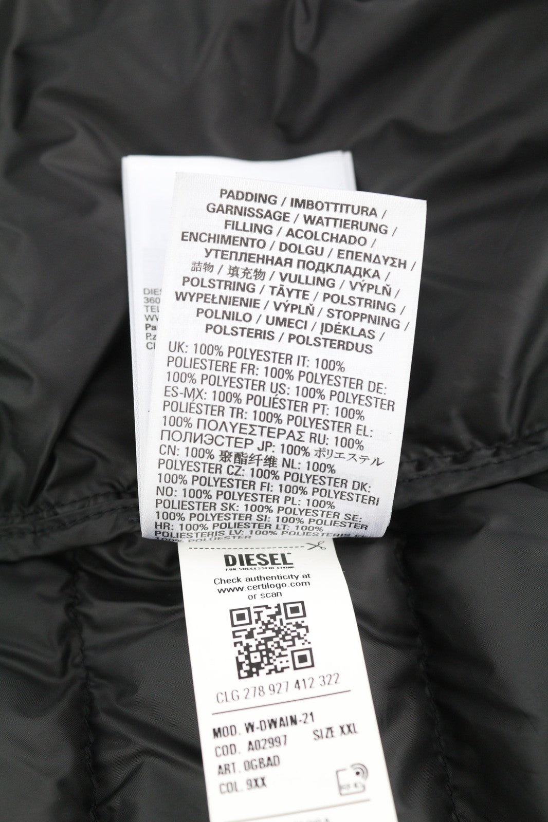 DIESEL W-Dwain-21 Mens Jacket 2XL Full Zip Puffer Quilted Hooded 3M RRP€350