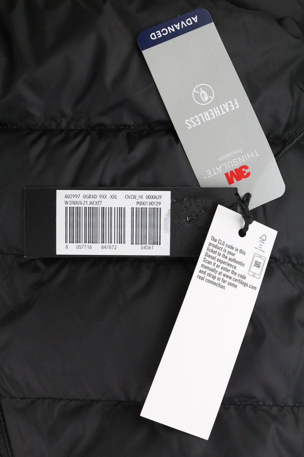 DIESEL W-Dwain-21 Mens Jacket 2XL Full Zip Puffer Quilted Hooded 3M RRP€350