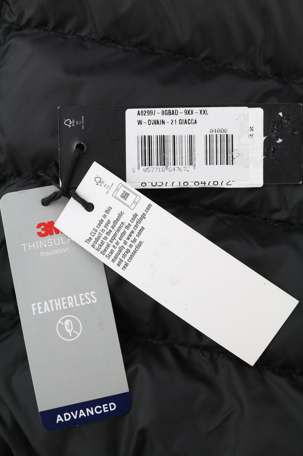 DIESEL W-Dwain-21 Mens Jacket 2XL Black Puffer Quilted Hooded 3M RRP€350