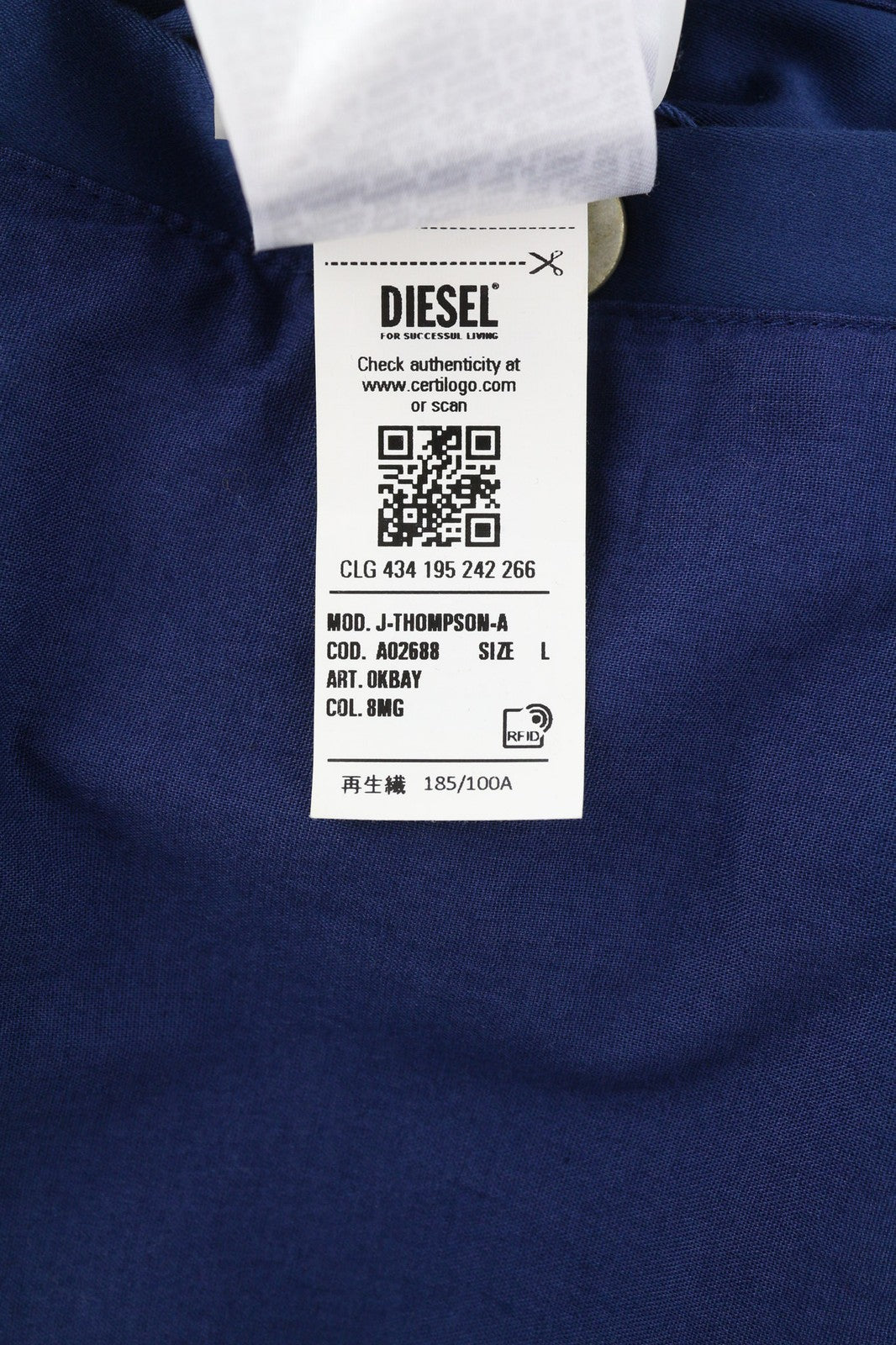 DIESEL J-Thompson-A Mens Jacket L Blue Full Zip Neck Lined  RRP€350