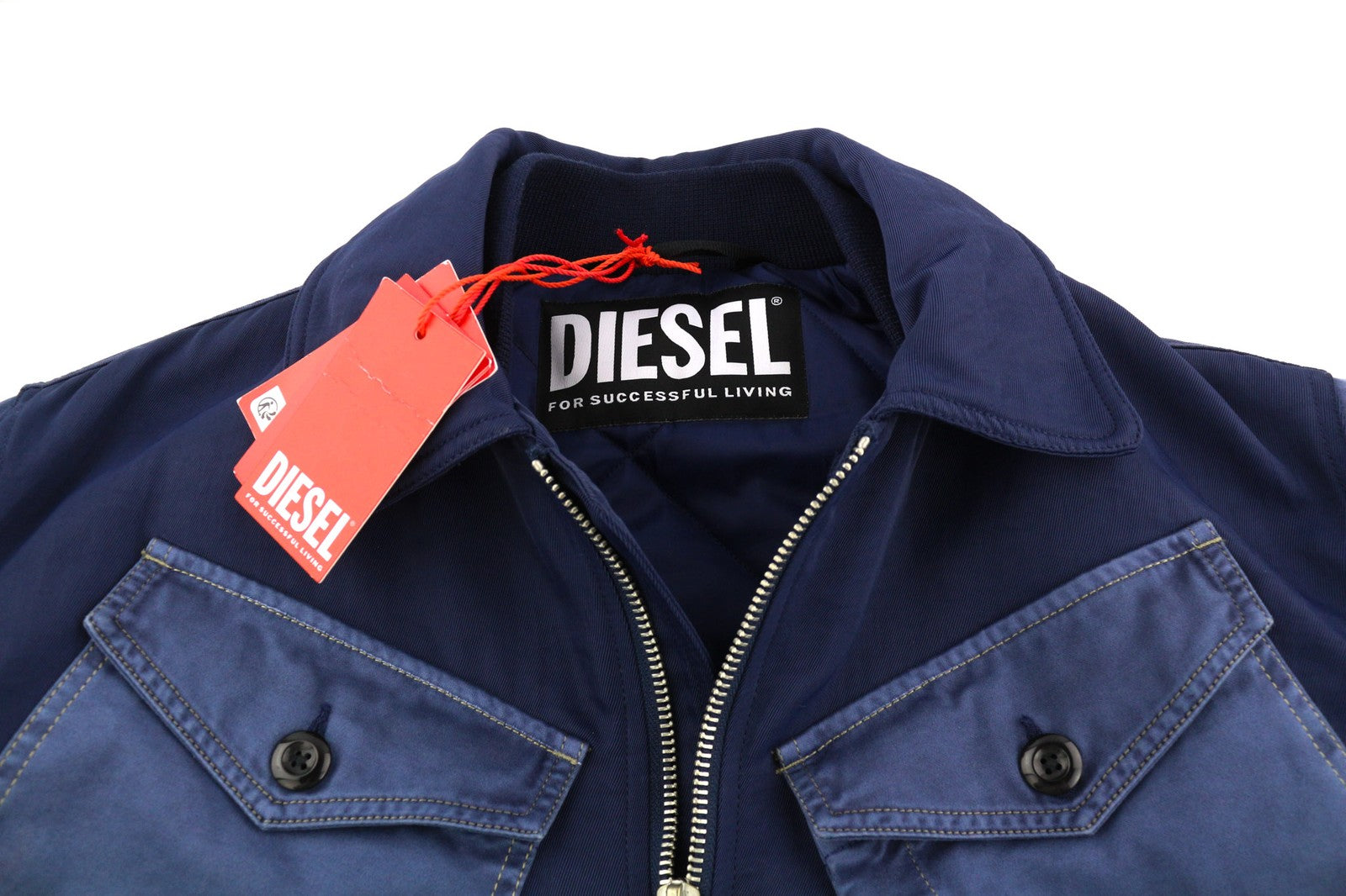DIESEL W-Manfred Mens Jacket XL Full Zip Patch Pockets Padded Blue RRP€395