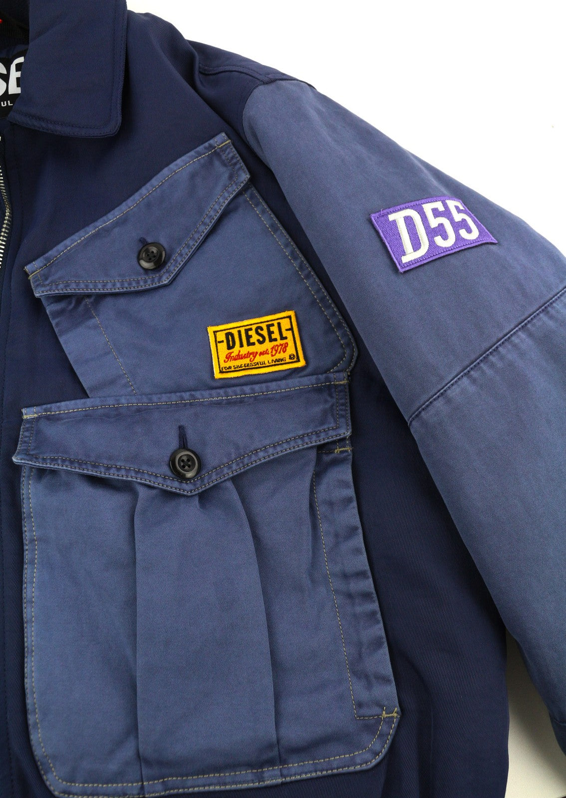 DIESEL W-Manfred Mens Jacket XL Full Zip Patch Pockets Padded Blue RRP€395