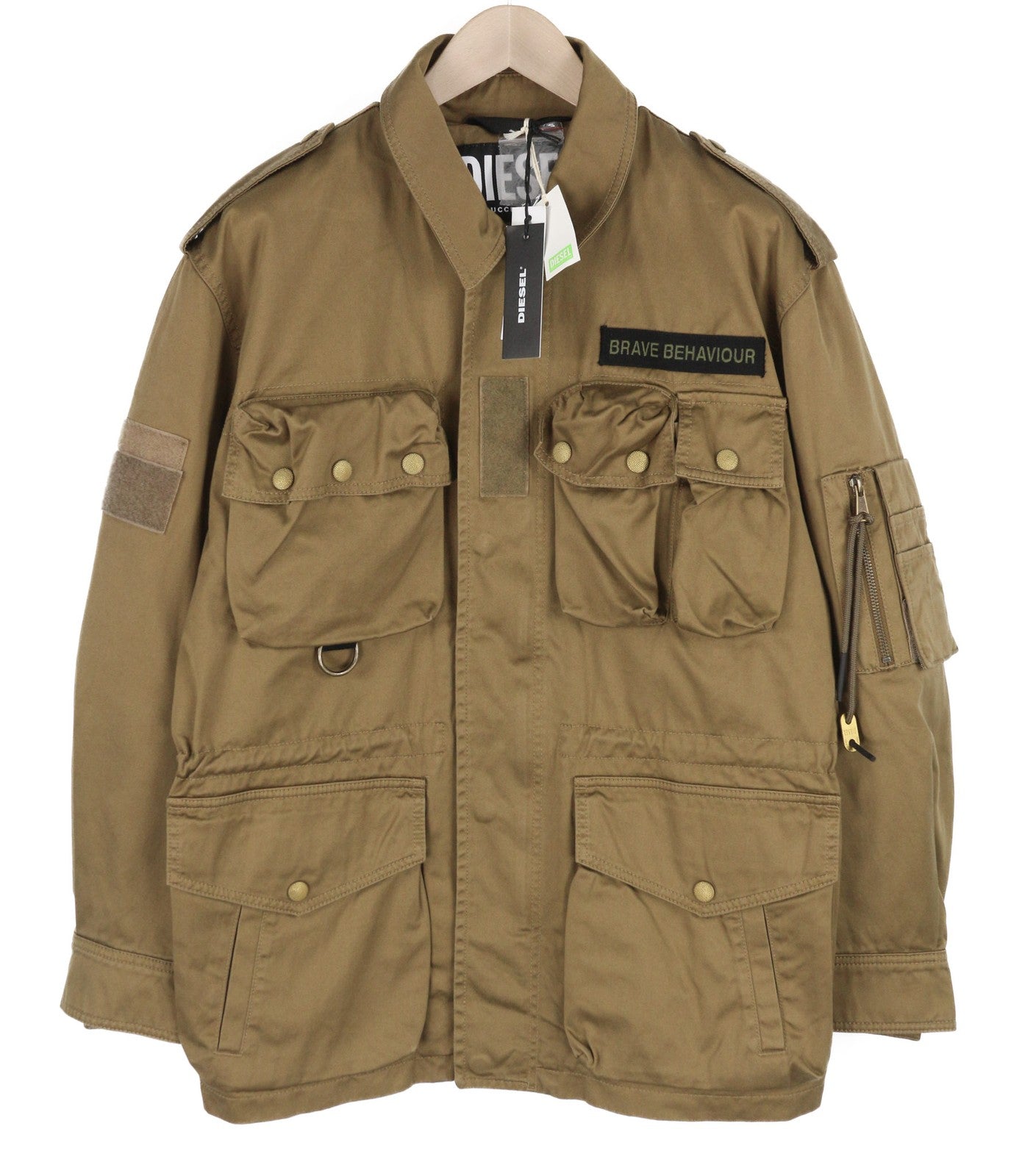 DIESEL J-Loyd Mens Jacket M Brown Drawstring Waist Patch Pockets Zip RRP€495