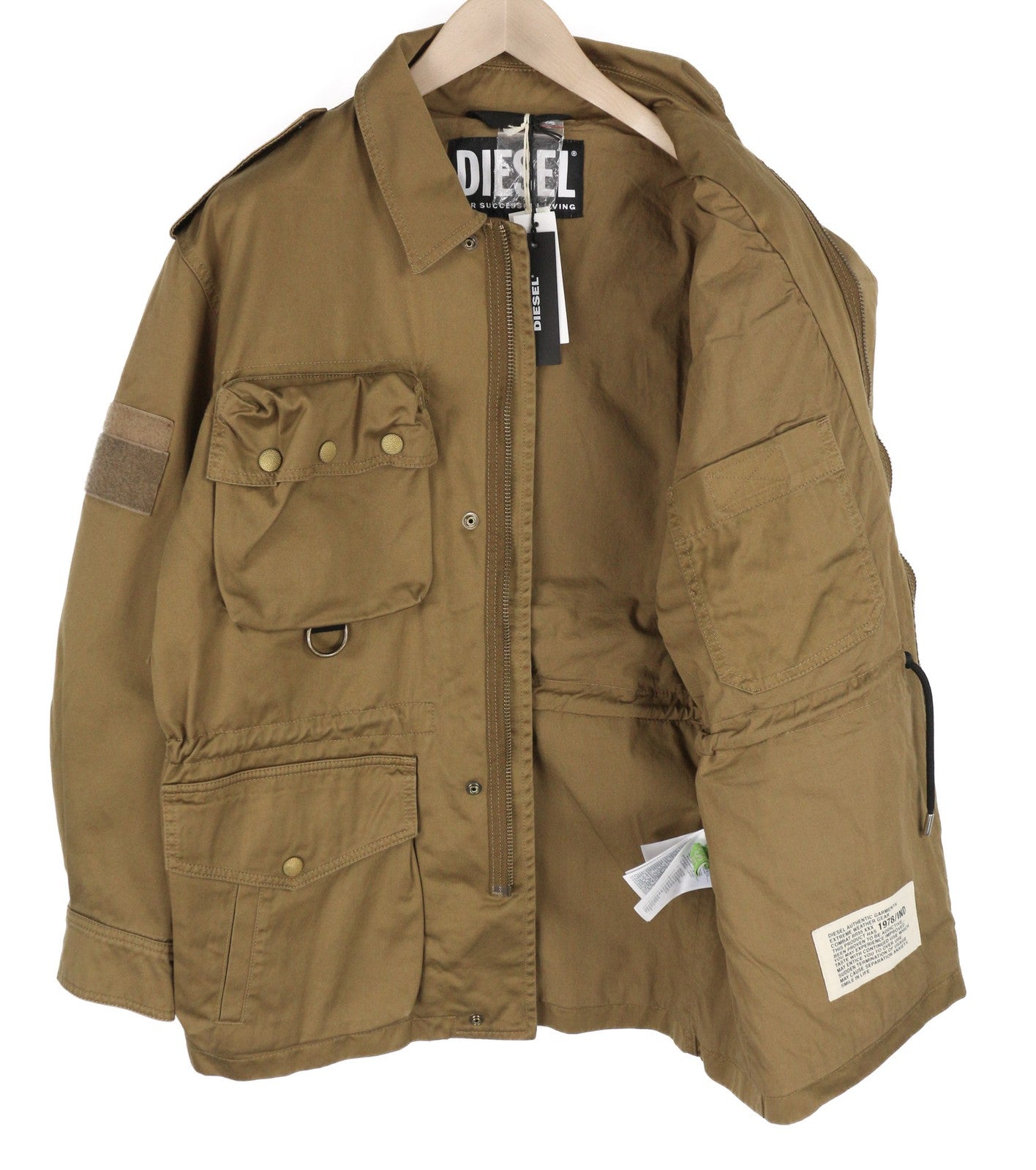 DIESEL J-Loyd Mens Jacket M Brown Drawstring Waist Patch Pockets Zip RRP€495