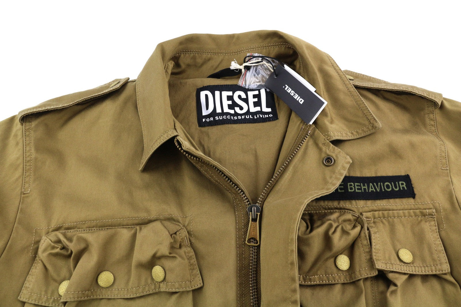 DIESEL J-Loyd Mens Jacket M Brown Drawstring Waist Patch Pockets Zip RRP€495