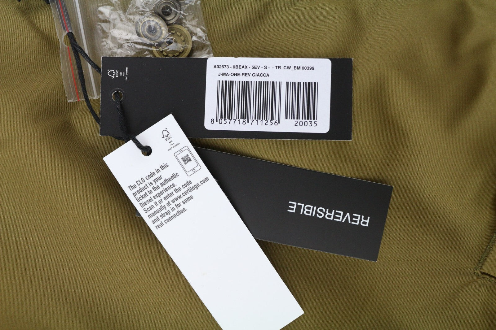 DIESEL J-Ma-One-Rev Mens Jacket S Reversible Insulated Full Zip Pockets RRP€450