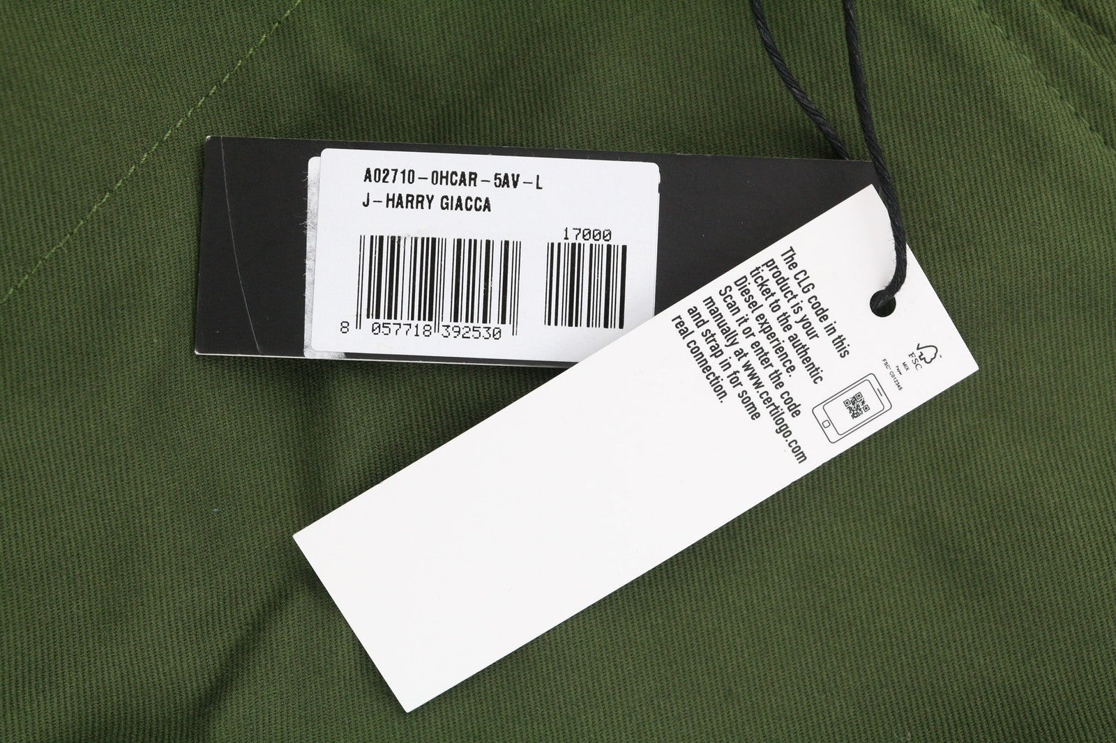 DIESEL J-Harry Men Jacket L Green Band Neck Pockets Plaid Lined  RRP€350