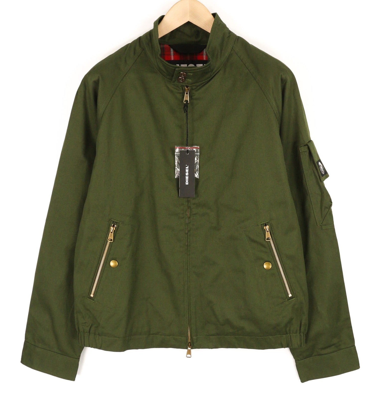 DIESEL J-Harry Men Jacket L Green Band Neck Pockets Plaid Lined  RRP€350