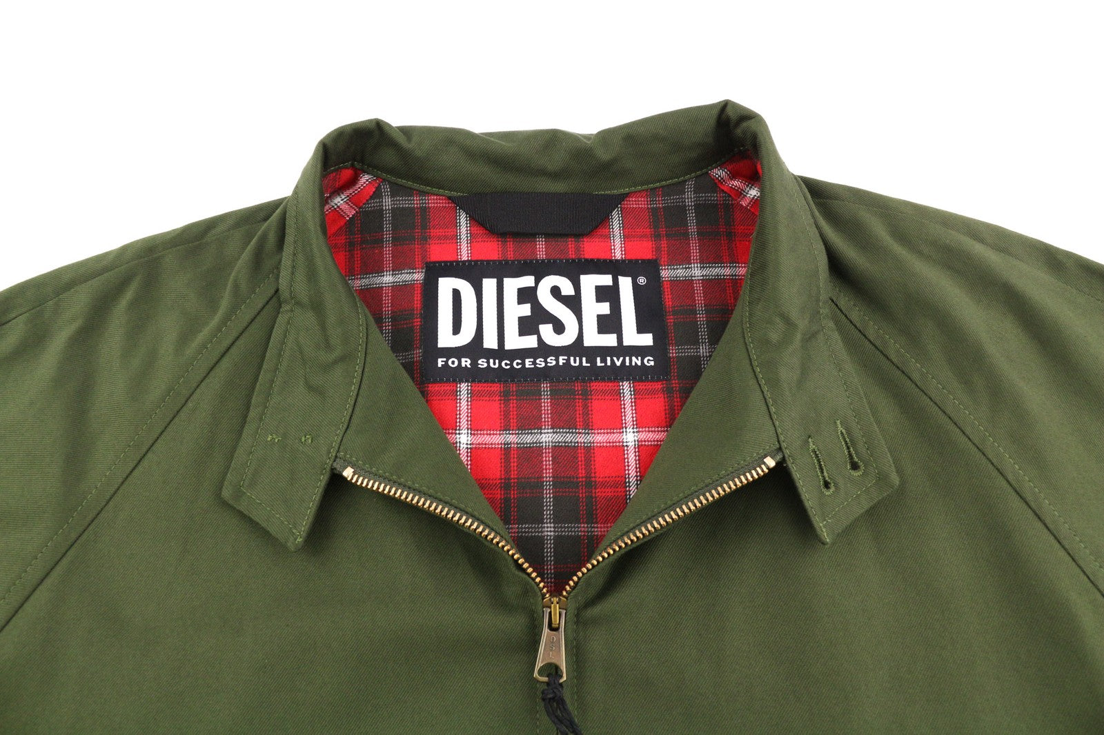 DIESEL J-Harry Men Jacket L Green Band Neck Pockets Plaid Lined  RRP€350