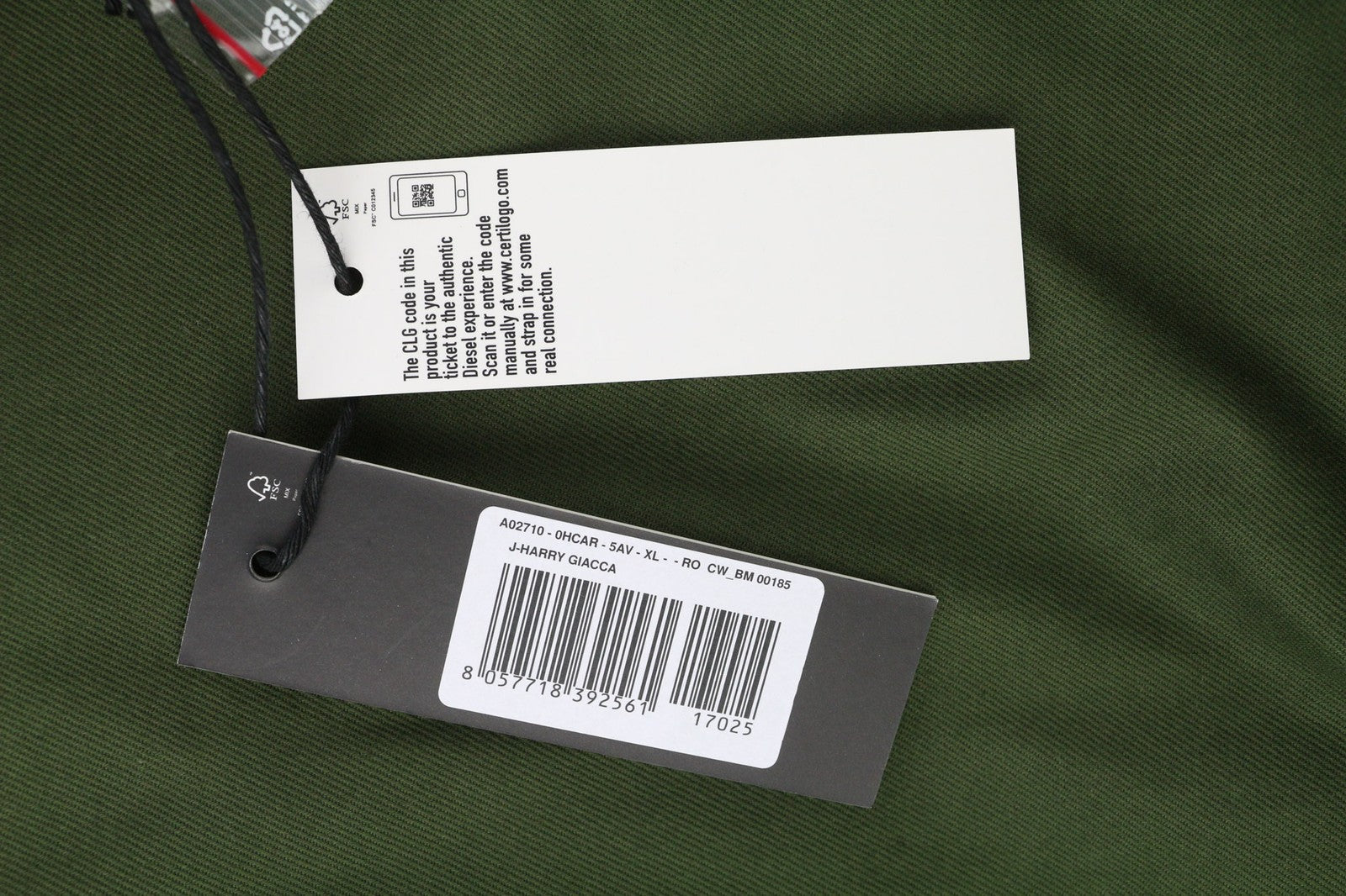 DIESEL J-Harry Mens Jacket XL Green Band Neck Pockets Plaid Lined RRP€350