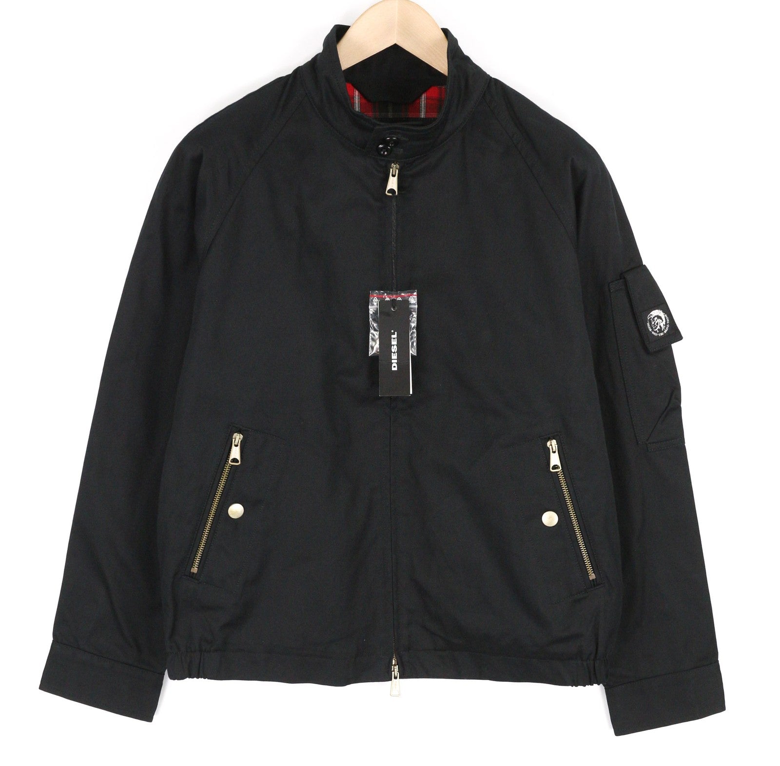 DIESEL J-Harry Mens Jacket S Black Band Neck Pockets Plaid Lined RRP€350