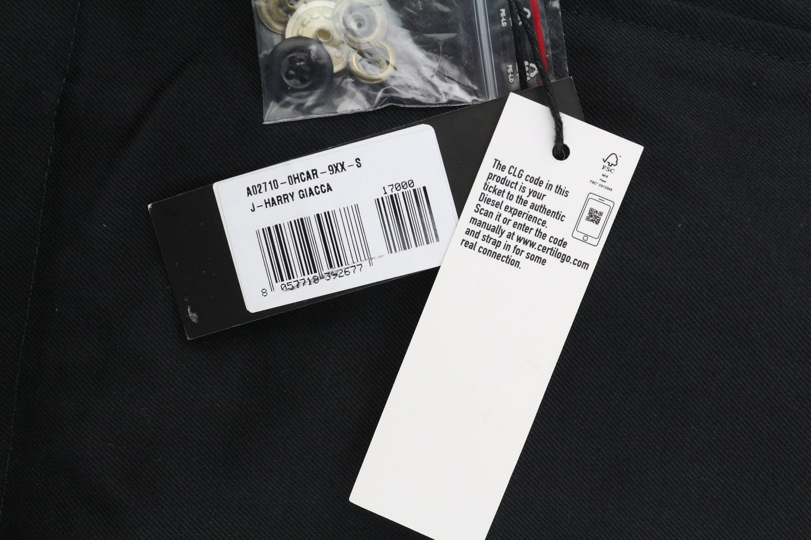 DIESEL J-Harry Mens Jacket S Black Band Neck Pockets Plaid Lined RRP€350