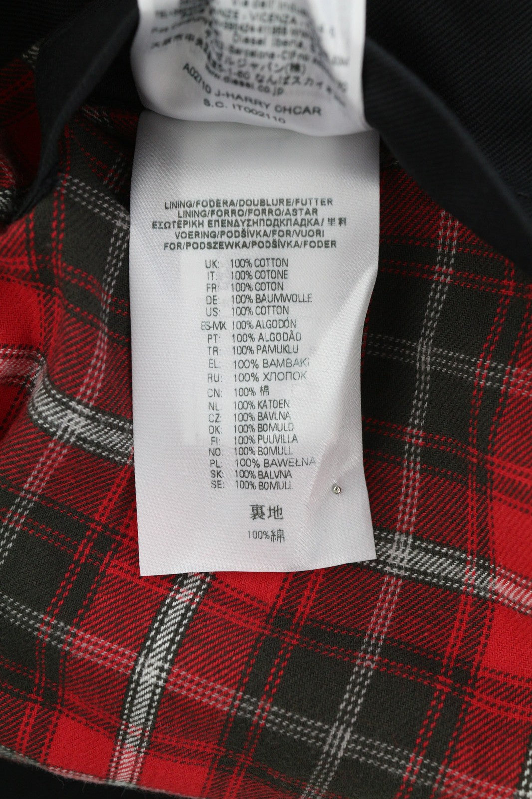 DIESEL J-Harry Men Jacket M Black Band Neck Pockets Plaid Lined RRP€350