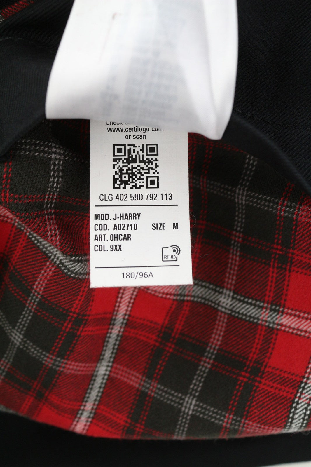 DIESEL J-Harry Men Jacket M Black Band Neck Pockets Plaid Lined RRP€350