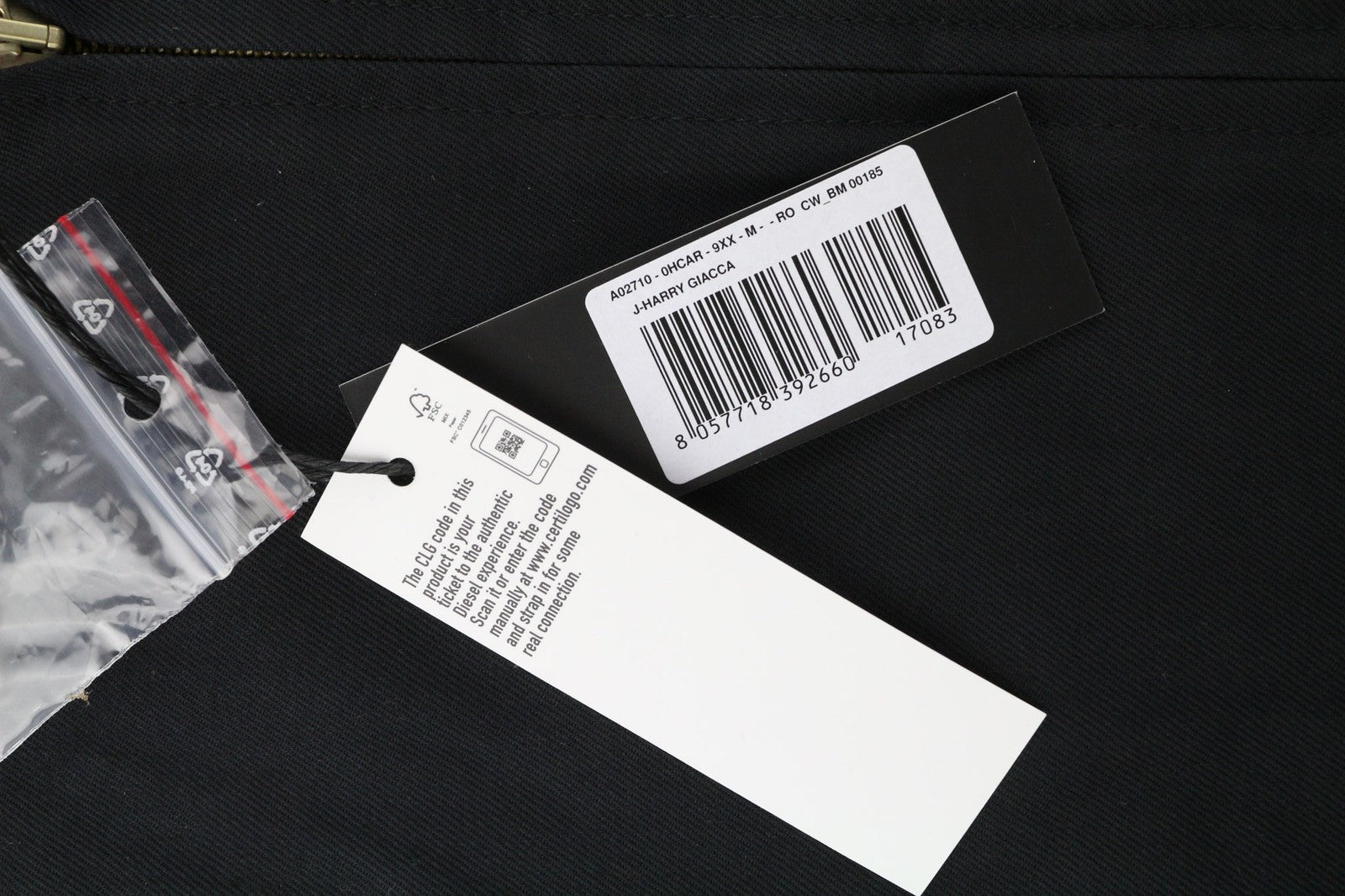 DIESEL J-Harry Men Jacket M Black Band Neck Pockets Plaid Lined RRP€350