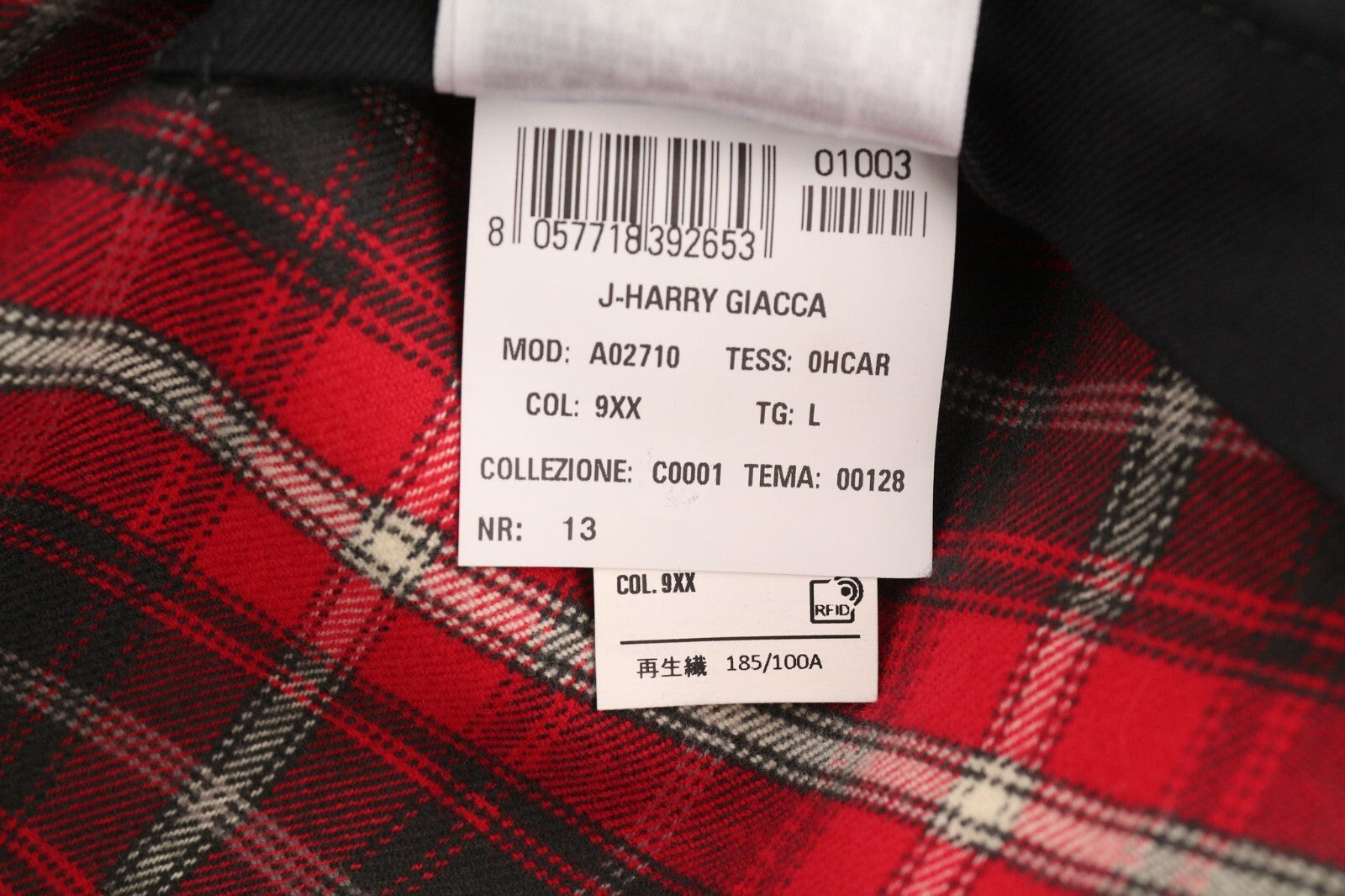 DIESEL J-Harry Mens Jacket L Black Band Neck Pockets Plaid Lined RRP€350