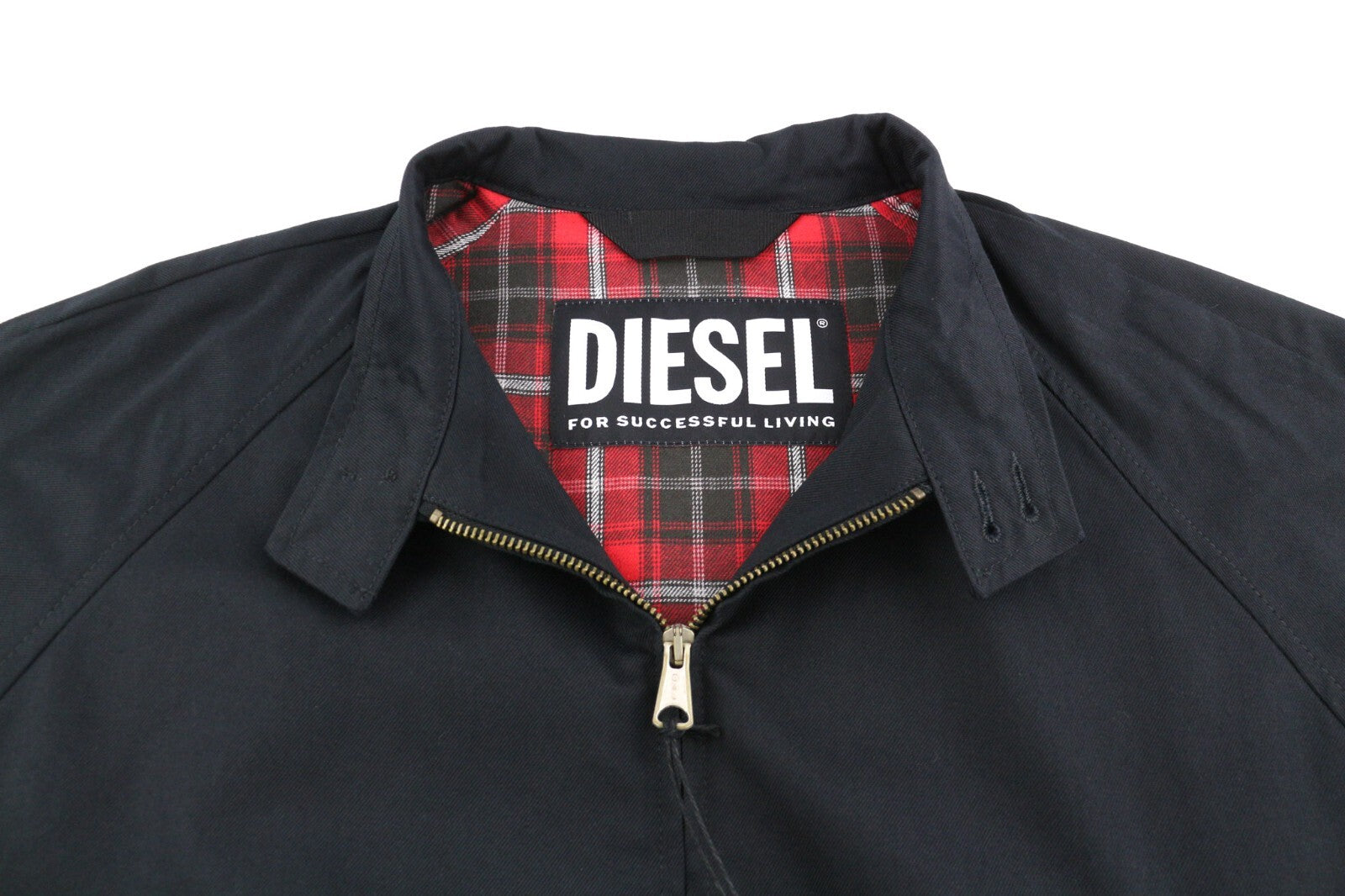 DIESEL J-Harry Mens Jacket L Black Band Neck Pockets Plaid Lined RRP€350