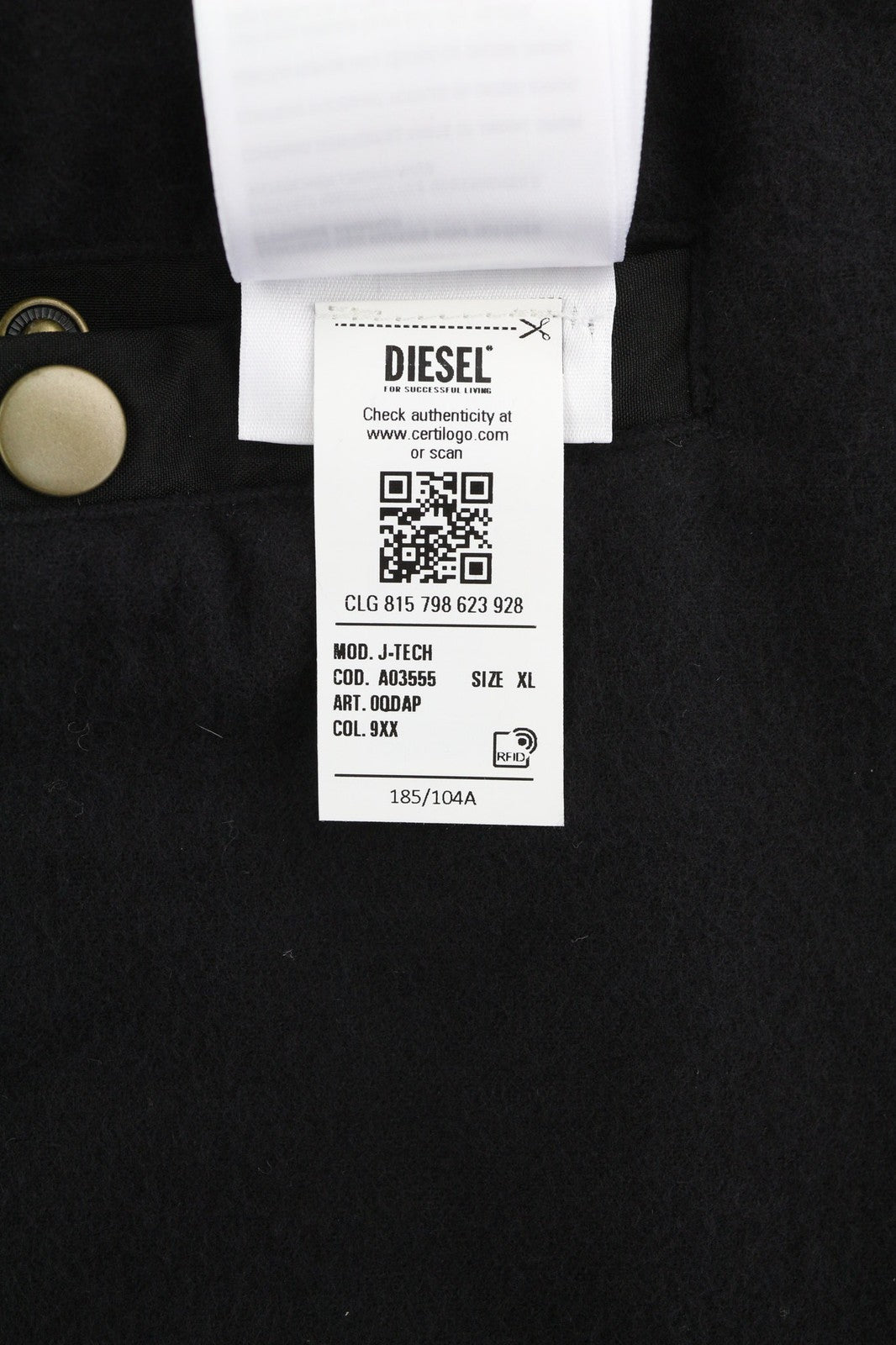 DIESEL J-Tech Mens Jacket XL Black Leather Coated Insulated Pockets RRP€325