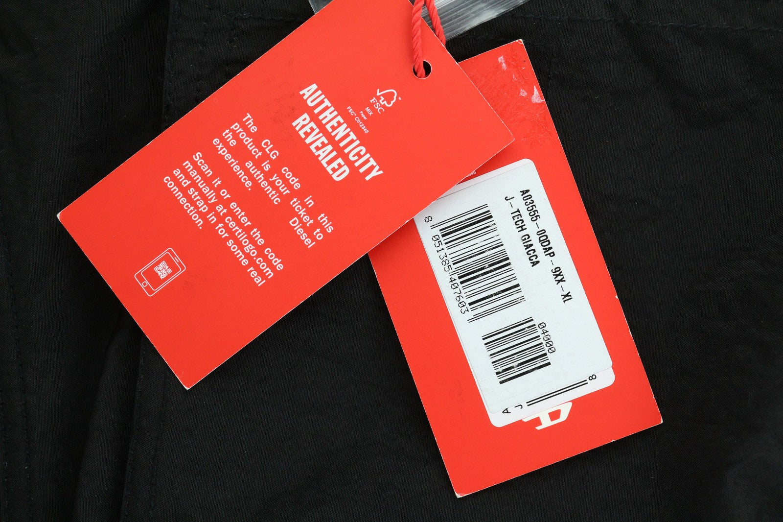 DIESEL J-Tech Mens Jacket XL Black Leather Coated Insulated Pockets RRP€325