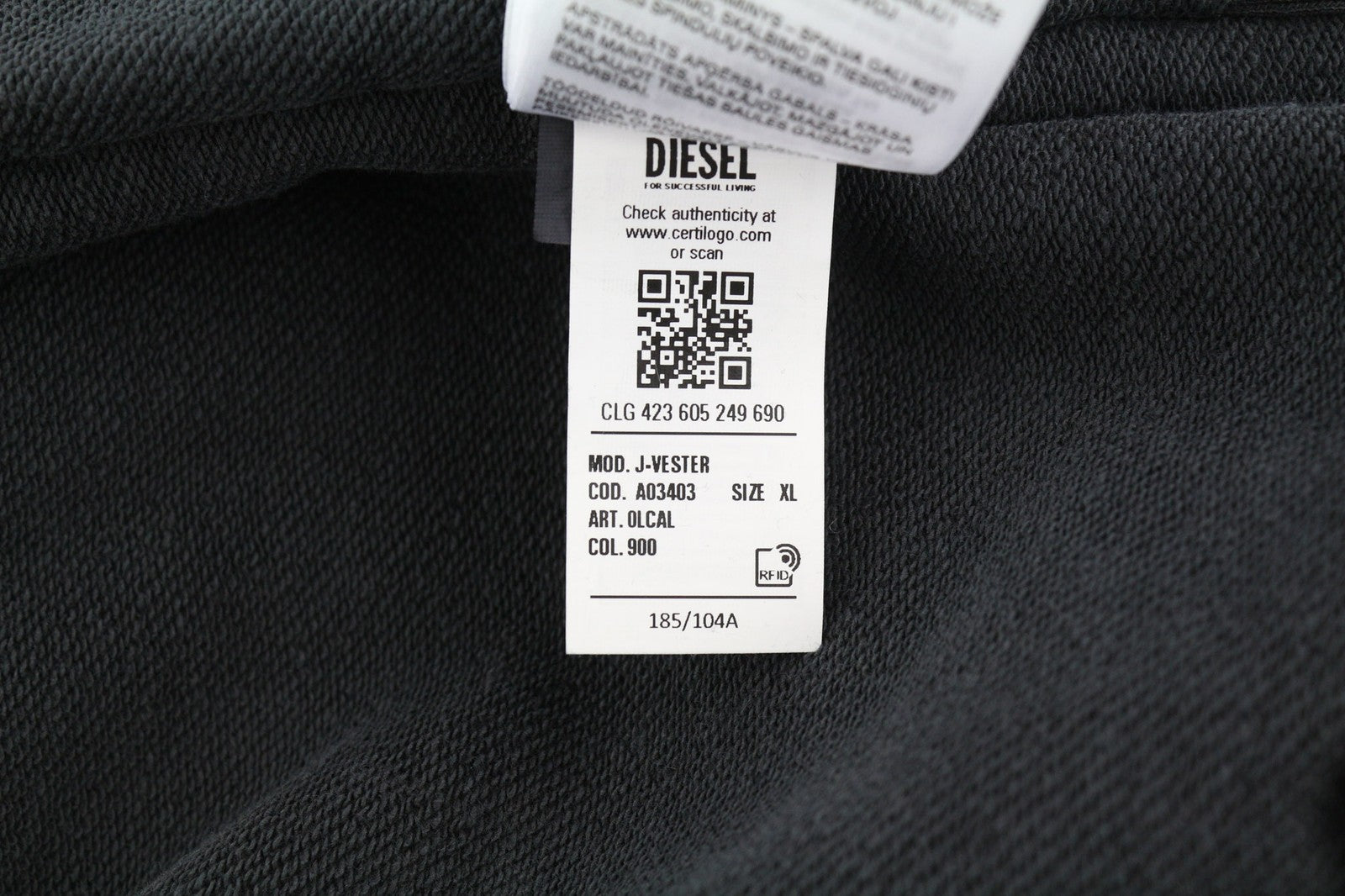 DIESEL J-Vester Mens Jacket XL Black Hooded Insulated Lined Pockets RRP€250