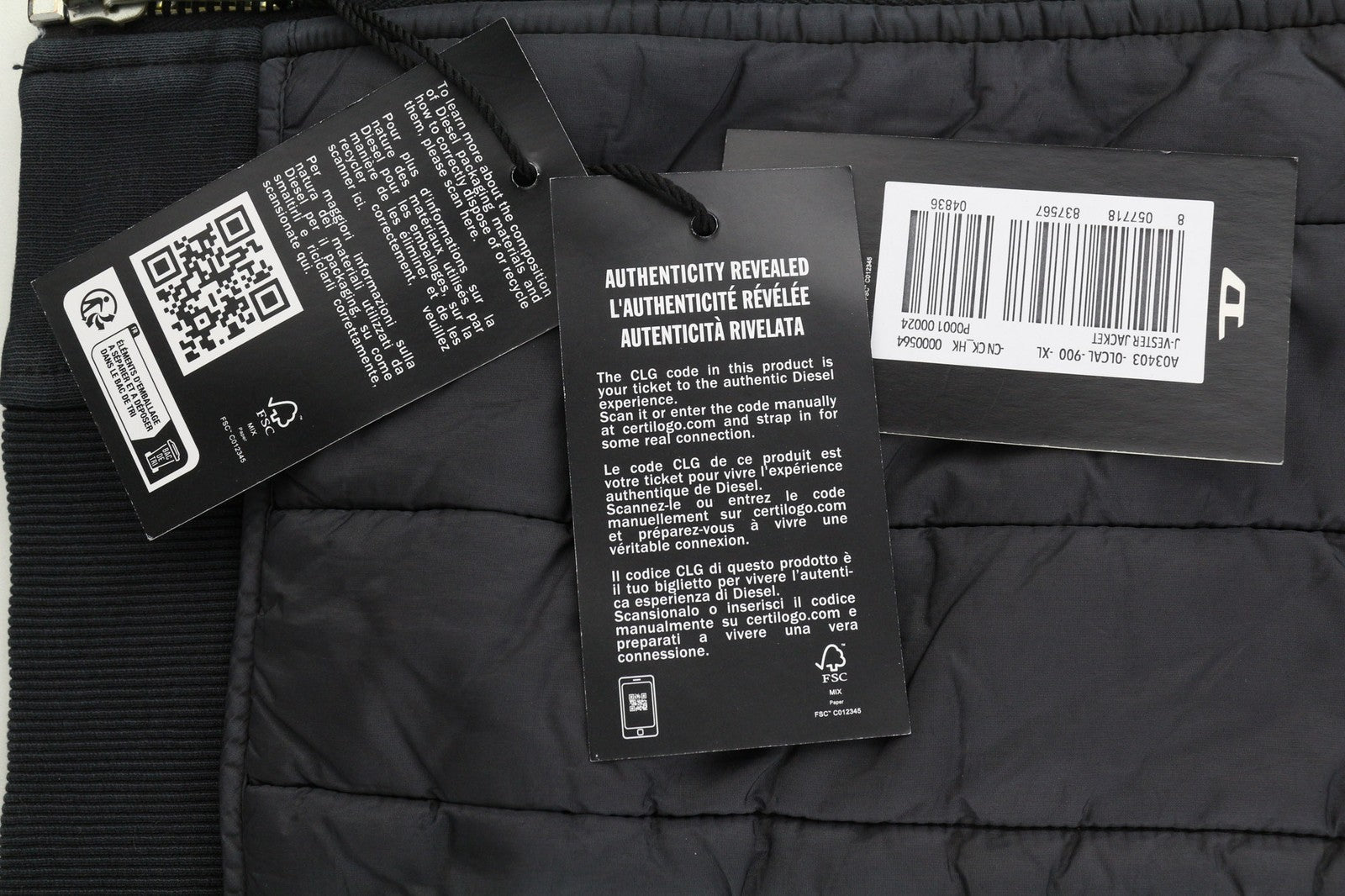 DIESEL J-Vester Mens Jacket XL Black Hooded Insulated Lined Pockets RRP€250