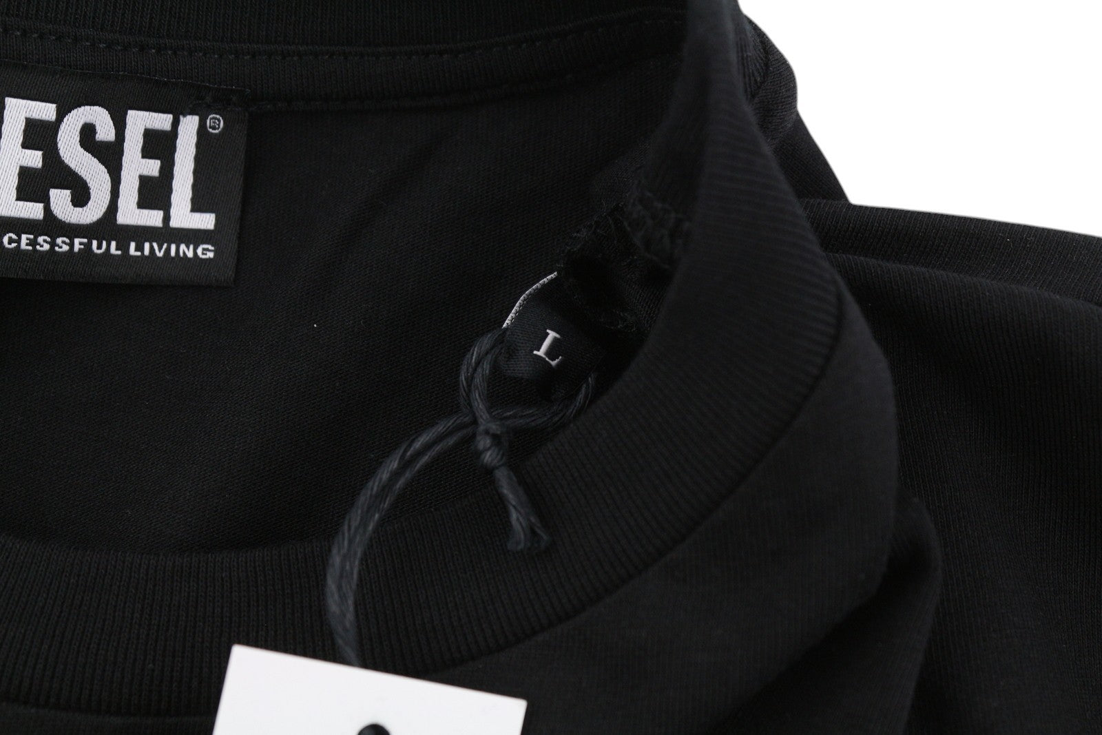 DIESEL T-Just-LS-Slits-B53 Men T-Shirt L Black Pullover Crew Collar