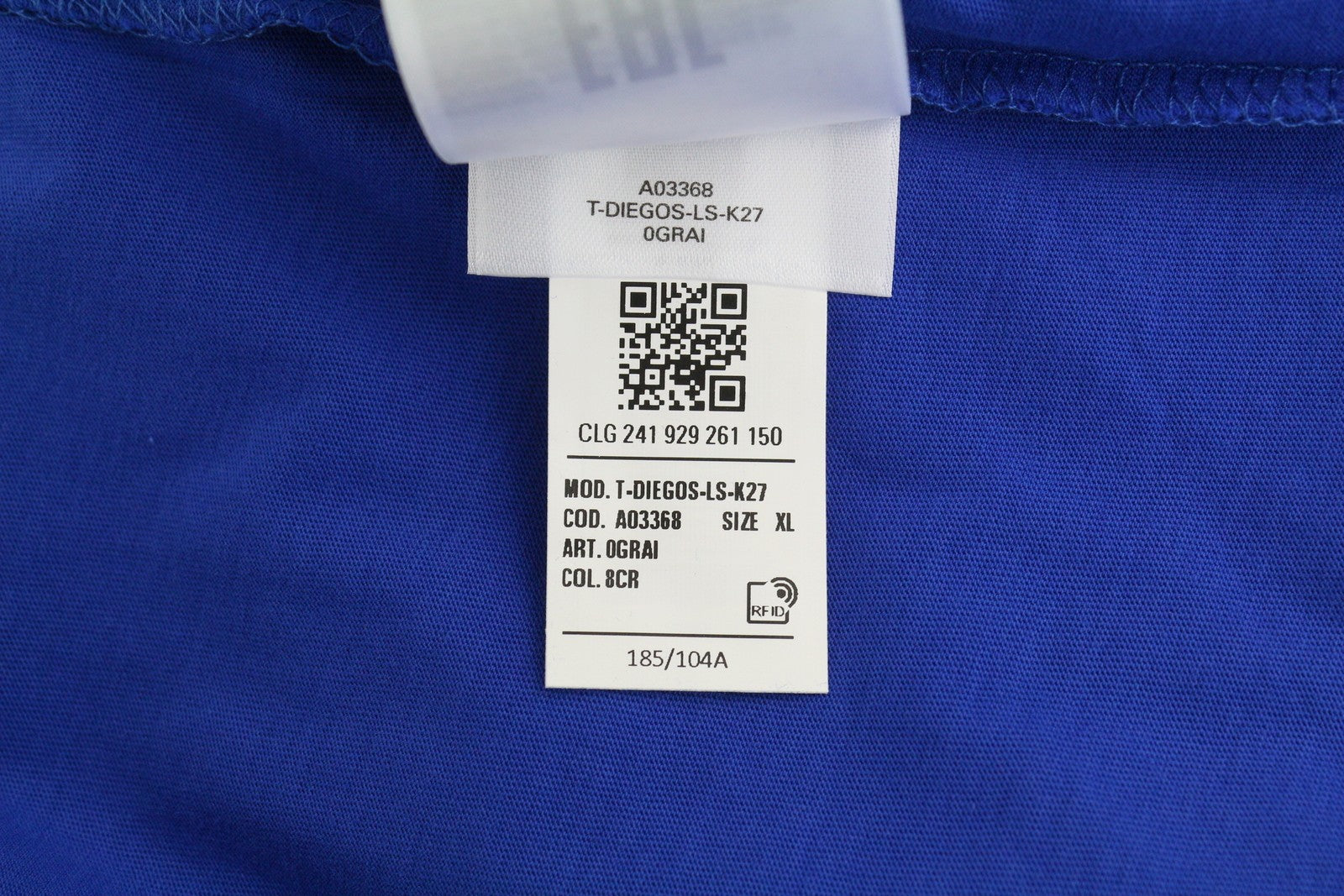 DIESEL T-Diegos-LS-K27 Men T-Shirt XL Mid Blue Pullover Crew Neck