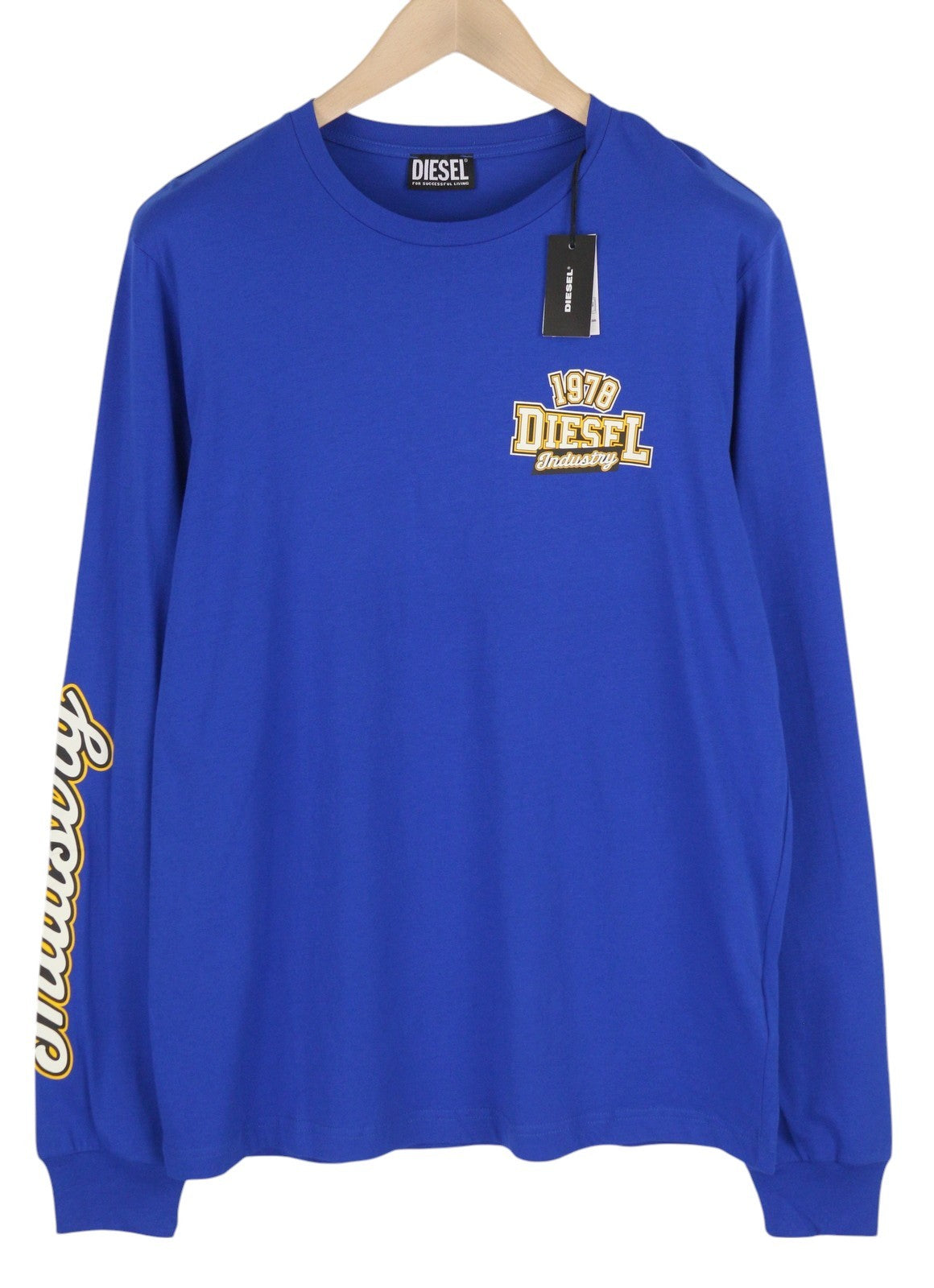 DIESEL T-Diegos-LS-K27 Men T-Shirt L Mid Blue Pullover Crew Neck Long Sleeve