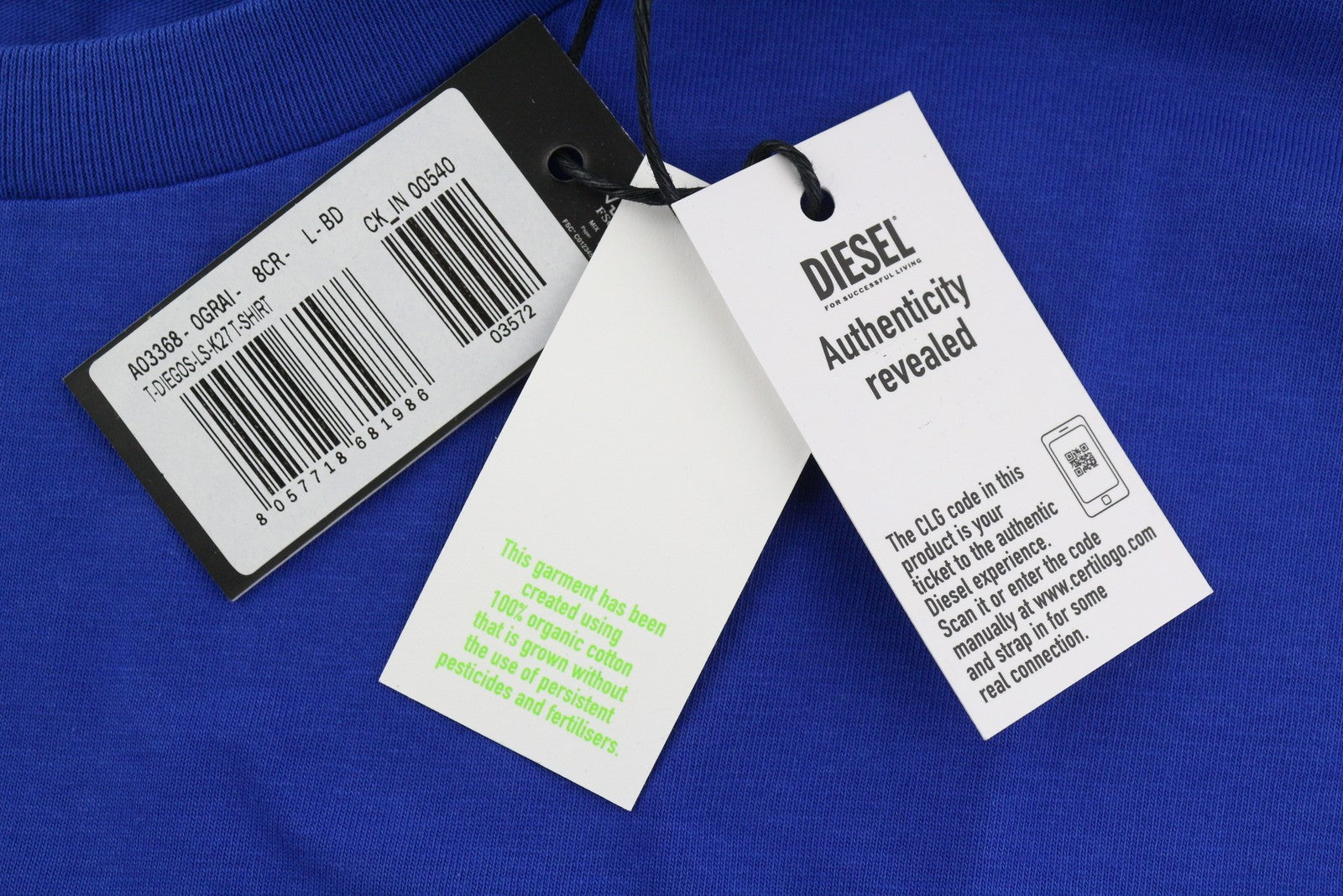 DIESEL T-Diegos-LS-K27 Men T-Shirt L Mid Blue Pullover Crew Neck Long Sleeve