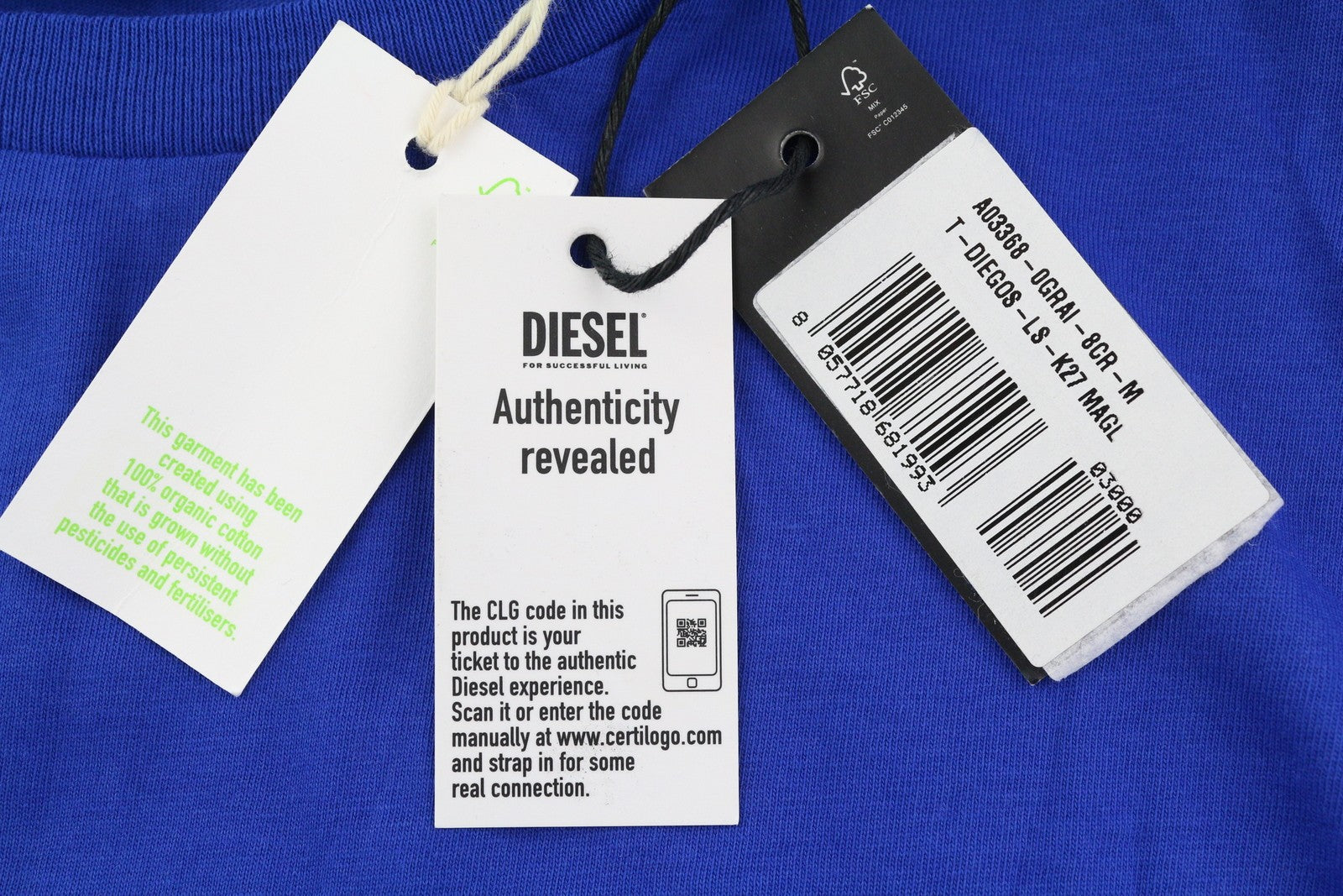 DIESEL T-Diegos-LS-K27 Men T-Shirt M Mid Blue Pullover Crew Collar