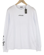 DIESEL T-Just-LS-Slits-B53 Mens T-Shirt L White Pullover Crew Collar