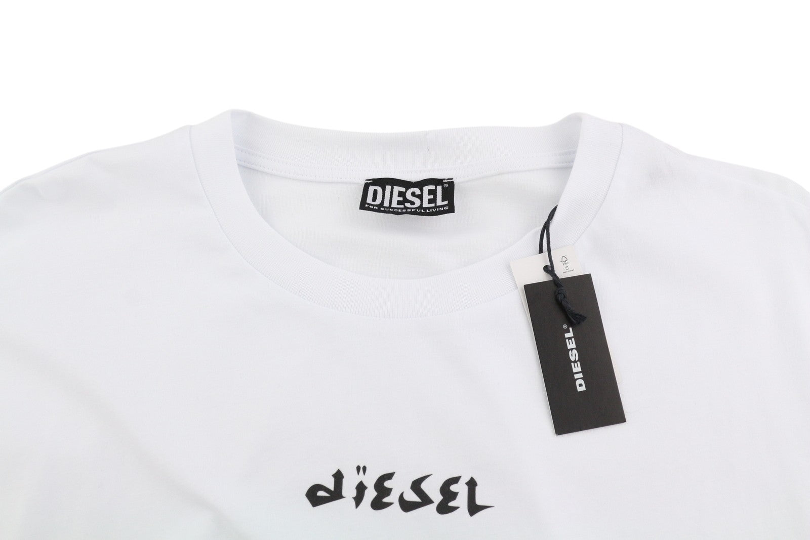 DIESEL T-Just-LS-Slits-B53 Mens T-Shirt L White Pullover Crew Collar