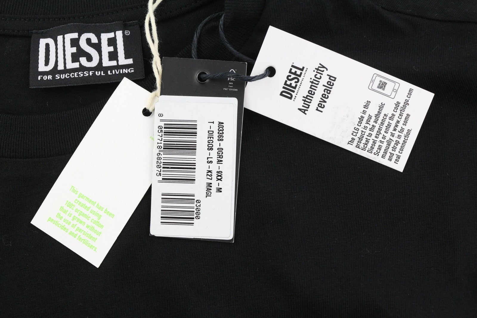 DIESEL T-Diegos-LS-K27 Men's T-Shirt M Black Pullover Crew Collar