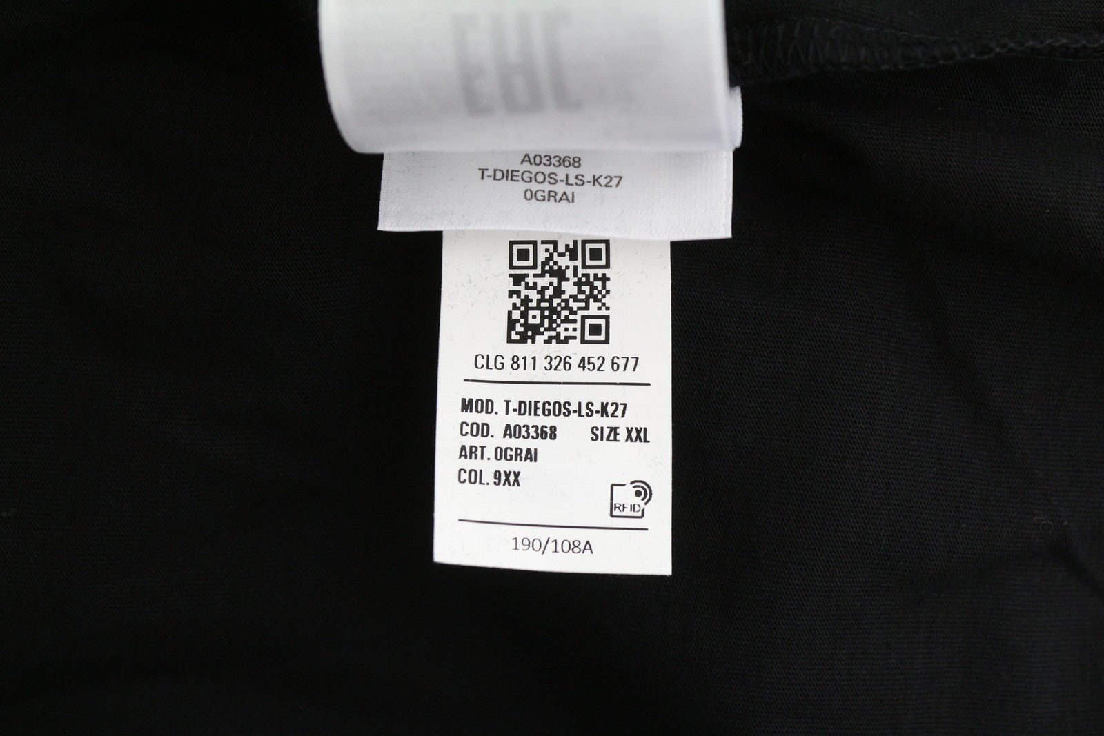 DIESEL T-Diegos-LS-K27 Mens T-Shirt 2XL Black Pullover Crew Neck