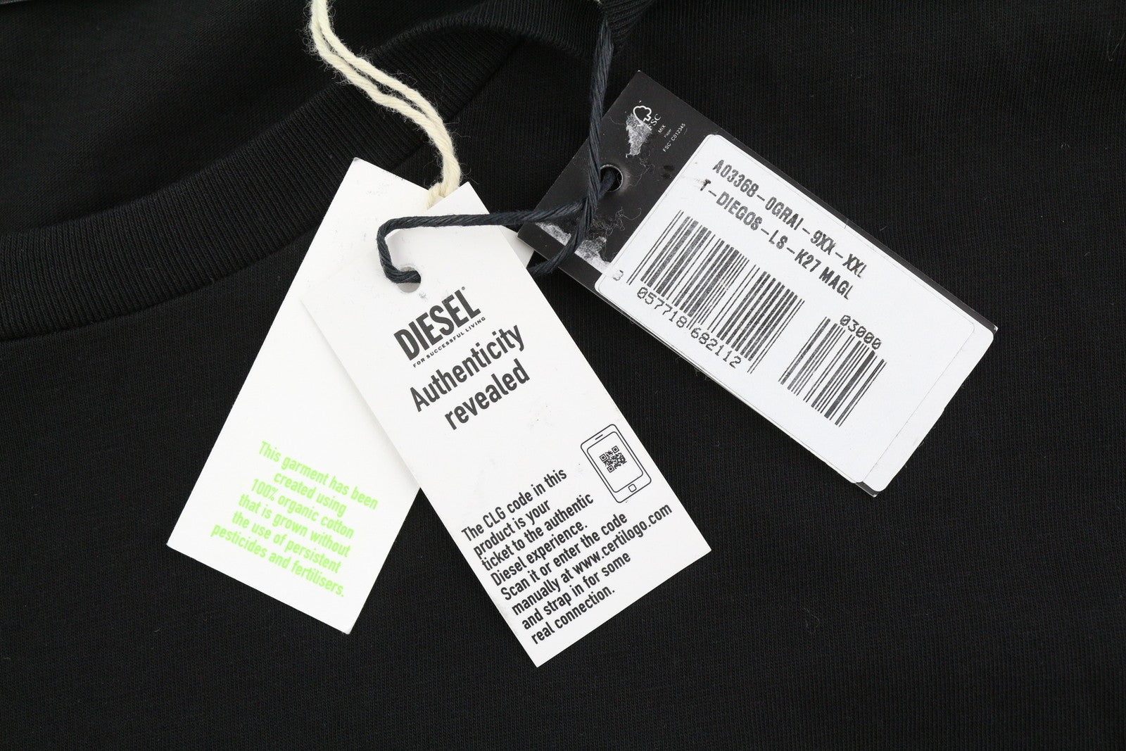 DIESEL T-Diegos-LS-K27 Mens T-Shirt 2XL Black Pullover Crew Neck