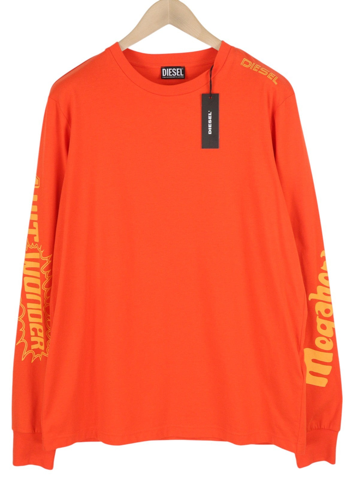 DIESEL T-Just-LS-E6 Mens T-Shirt L Orange Pullover Long Sleeve Crew Collar