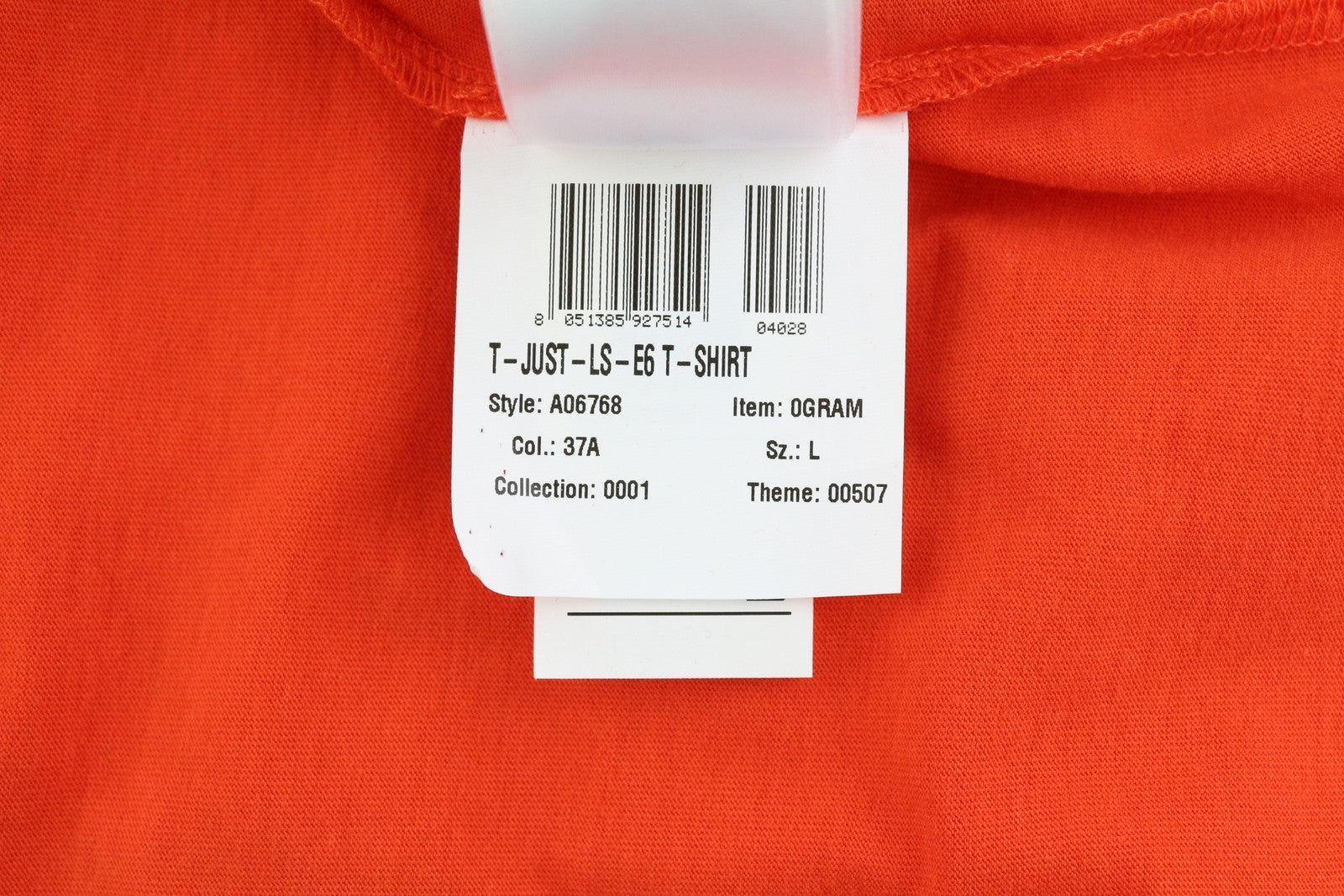 DIESEL T-Just-LS-E6 Mens T-Shirt L Orange Pullover Long Sleeve Crew Collar