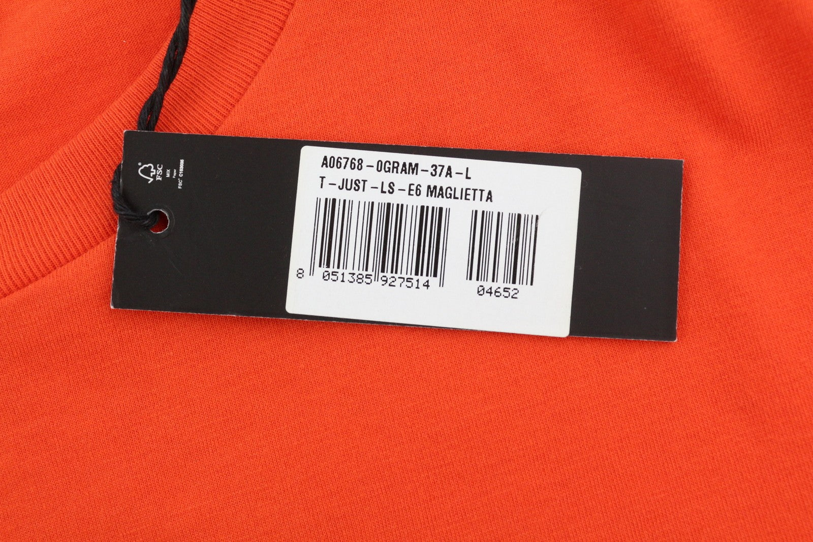 DIESEL T-Just-LS-E6 Mens T-Shirt L Orange Pullover Long Sleeve Crew Collar