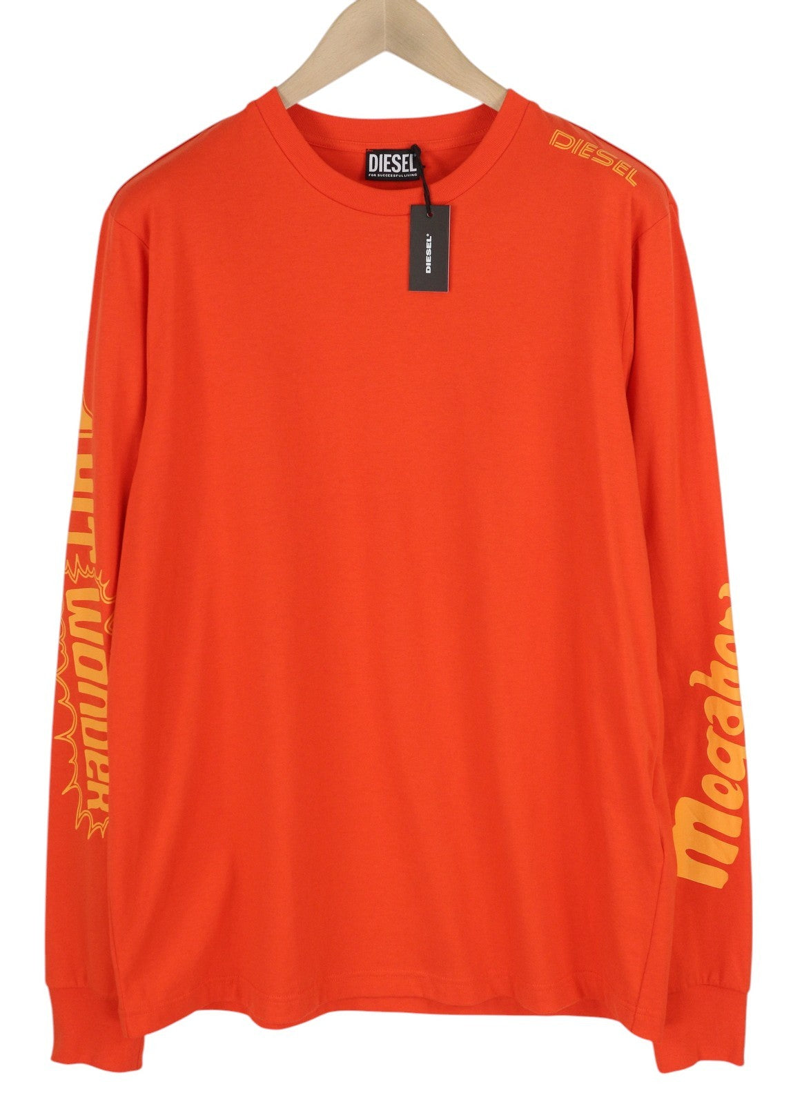 DIESEL T-Just-LS-E6 Men T-Shirt L Orange Pullover Long Sleeve Crew Collar Tricot