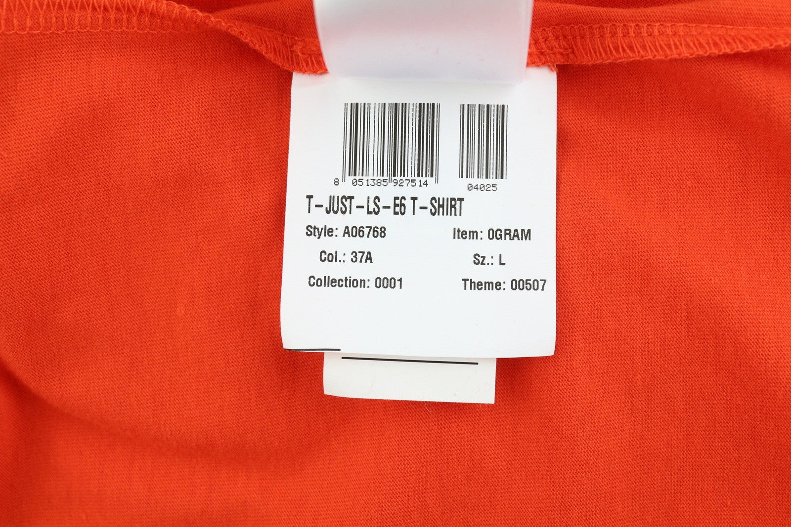 DIESEL T-Just-LS-E6 Men T-Shirt L Orange Pullover Long Sleeve Crew Collar Tricot