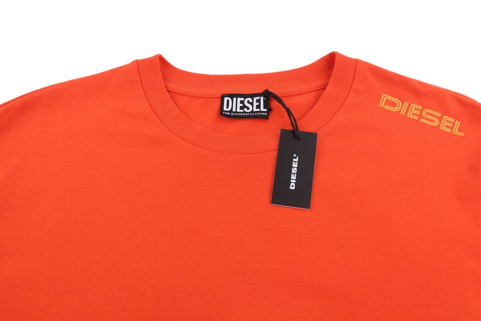 DIESEL T-Just-LS-E6 Men T-Shirt L Orange Pullover Long Sleeve Crew Collar Tricot