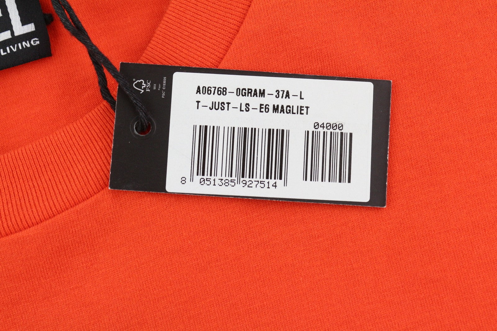 DIESEL T-Just-LS-E6 Men T-Shirt L Orange Pullover Long Sleeve Crew Collar Tricot