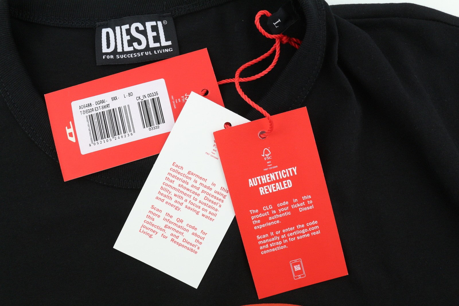 DIESEL T-Diegor-E3 Mens T-Shirt L Black Short Sleeved Crew Collar  Tricot