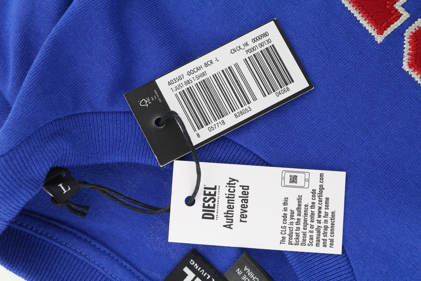 DIESEL T-Just-B85 Mens T-Shirt L Blue Short Sleeved Crew Collar  Tricot