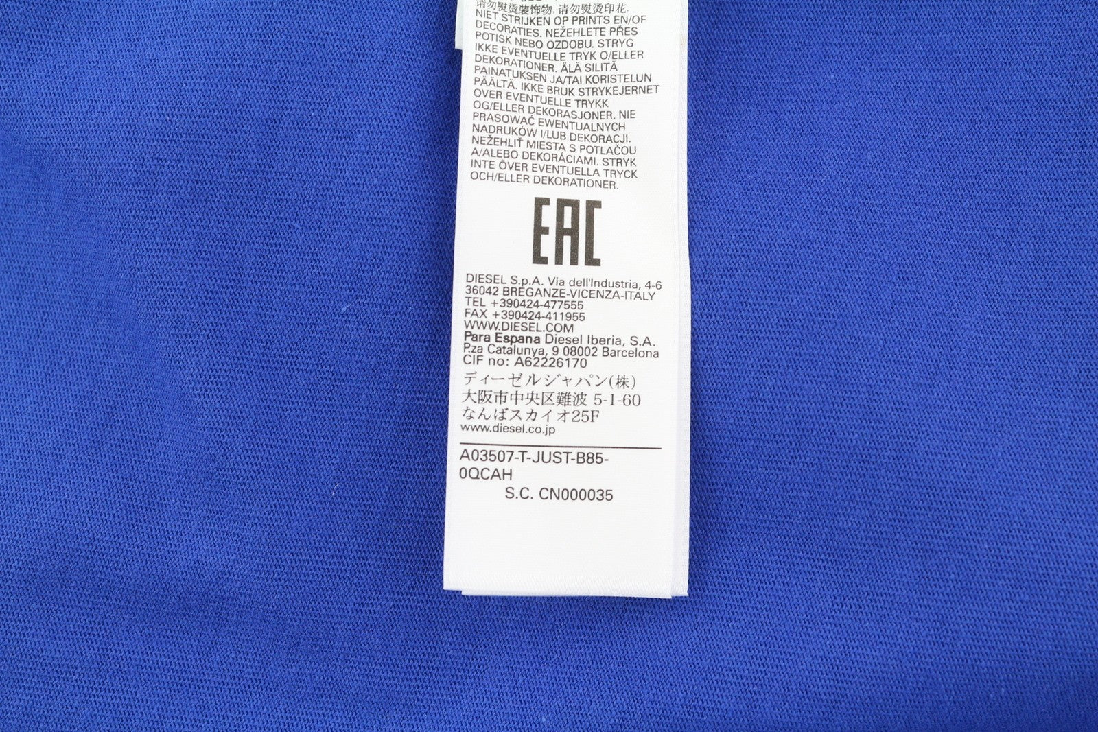 DIESEL T-Just-B85 Mens T-Shirt L Blue Short Sleeved Crew Collar  Tricot